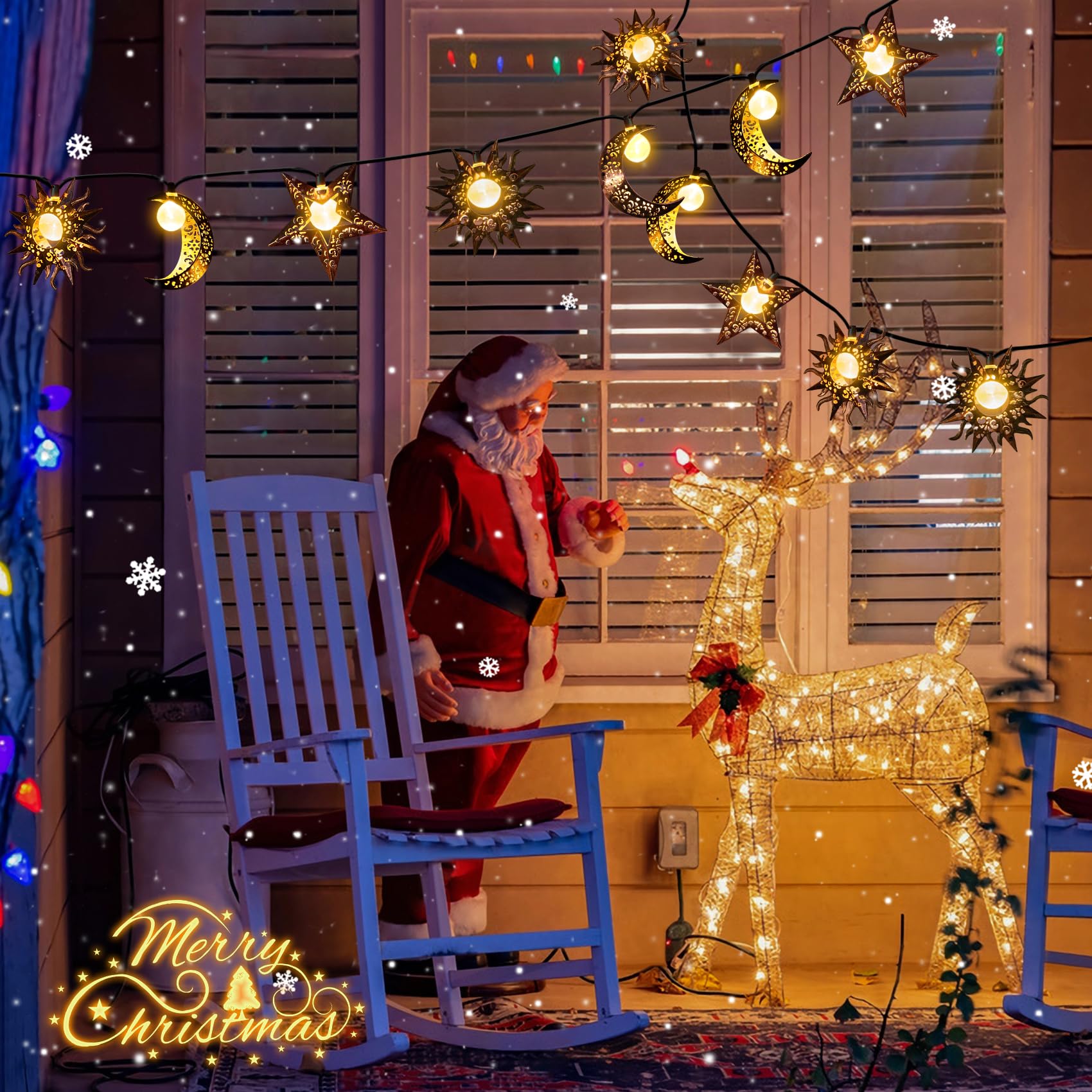 Solar Powered Outdoor String Lights - 13Ft 153 LED Fairy Lights with Star Moon Sun Shapes for Garden, Patio, Yard Decor | Waterproof & Weatherproof | Perfect for Weddings, Parties, Mother's Day Gifts & Nighttime Ambiance (Warm White)