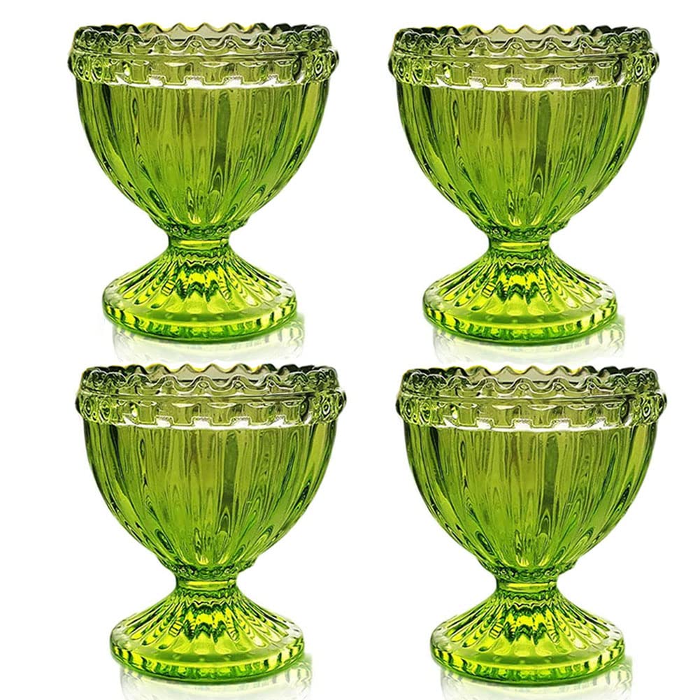 4-Pack Green Glass Easter Egg Cups for Soft & Hard Boiled Eggs - Durable Egg Holders for Breakfast, Brunch & Easter Decor | Perfect for Spring Parties, Kitchenware & Table Setting