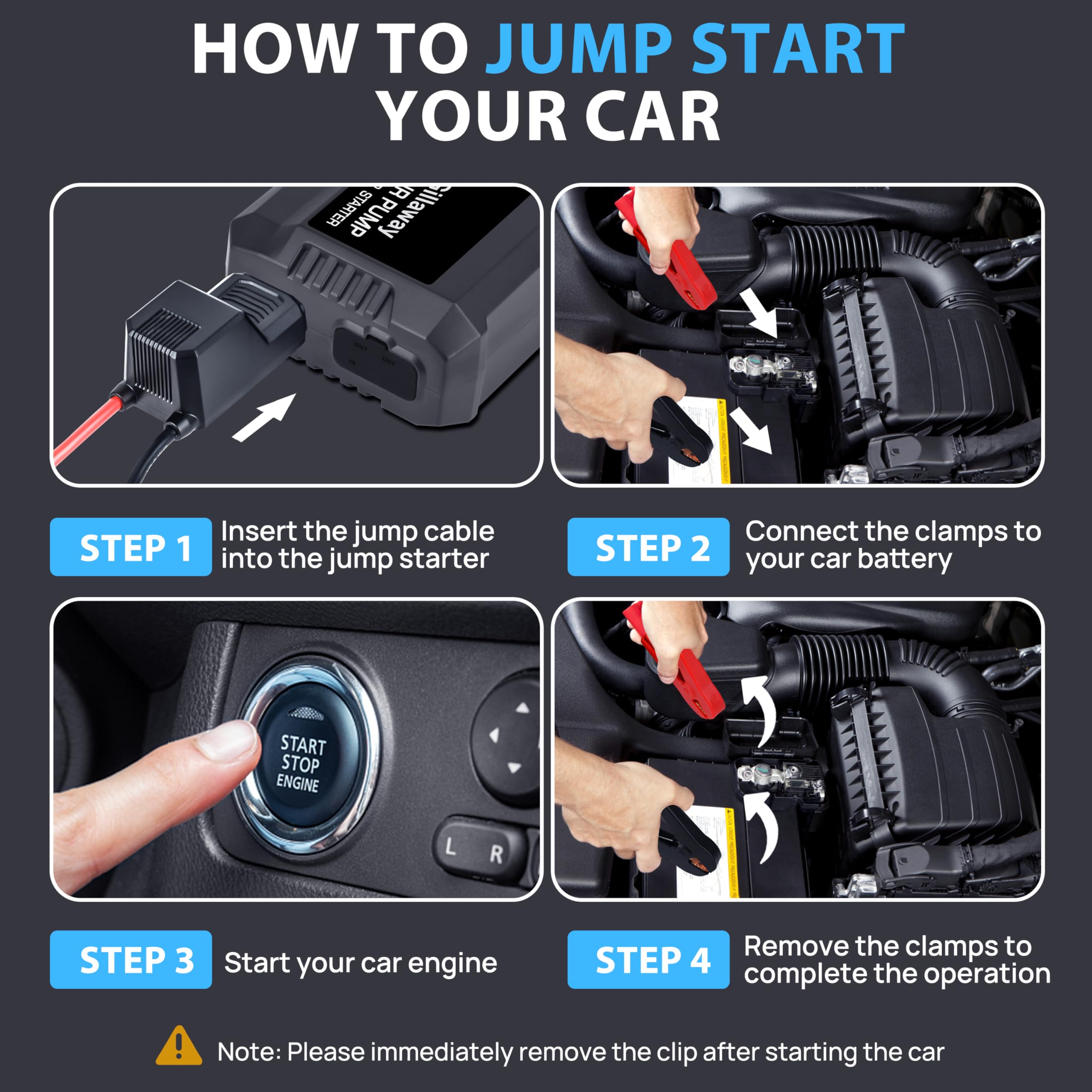5000A Car Jump Starter with Air Compressor (150PSI) - Portable Battery Booster for 10L Gas/8.0L Diesel Engines - Emergency Tire Inflator & LED Light - Perfect for Roadside Assistance, Camping & Winter Emergencies