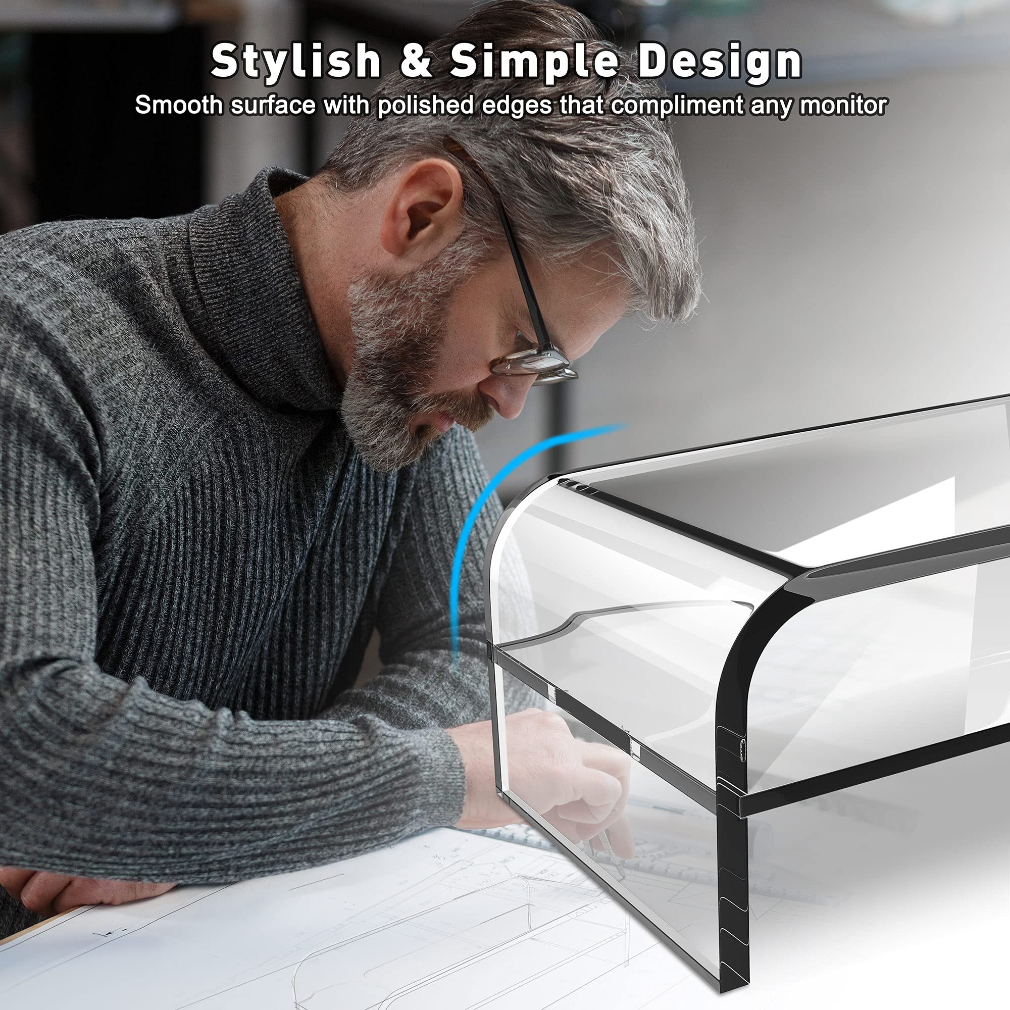 AboveTEK Premium 20 Inch Large Monitor Riser with 2-Tier Acrylic Stand - Ergonomic Computer Desk Organizer for Home Office, Workstation & Gaming Setup