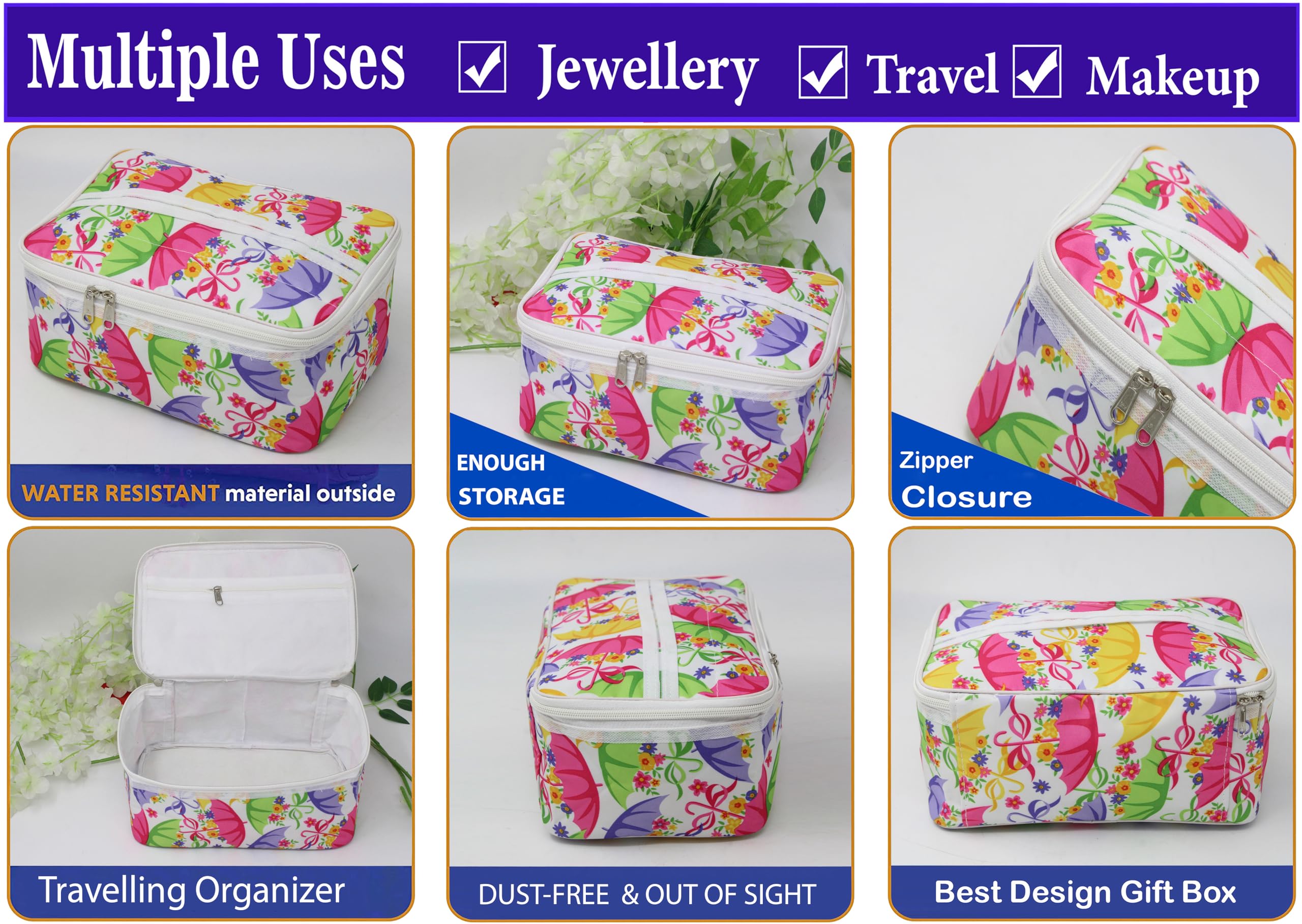 atorakushon® Fabric Women's Makeup Storage Box - Travel Vanity Cosmetic Organizer, Toiletry Bag & Jewelry Pouch (Multicolor, Pack of 1) | Perfect for Travel, Home Organization & Daily Use
