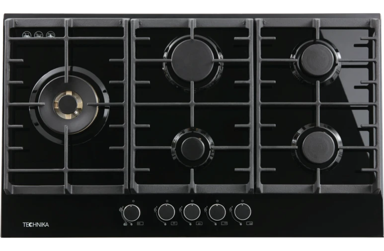 Technika TGC9GLBK 90cm Black Glass Gas Cooktop - 4 Burner Gas Stove for Modern Kitchens | Perfect for Home Cooking, Baking & Entertaining