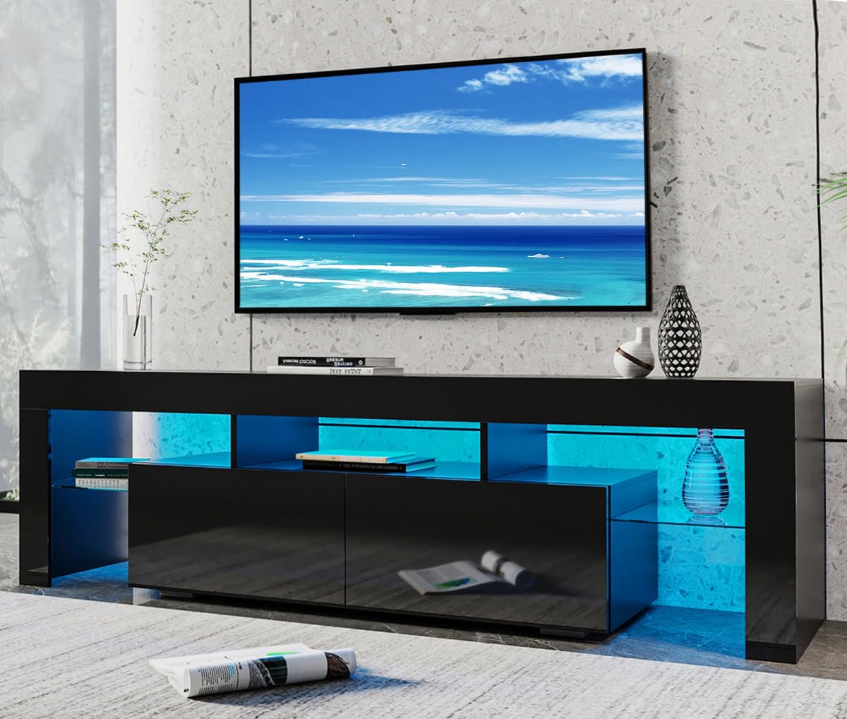 Modern LED TV Stand with Storage Drawers & 20-Color RGB Lights - Entertainment Center for Gaming & Media - Fits Up to 85 Inch TVs (78