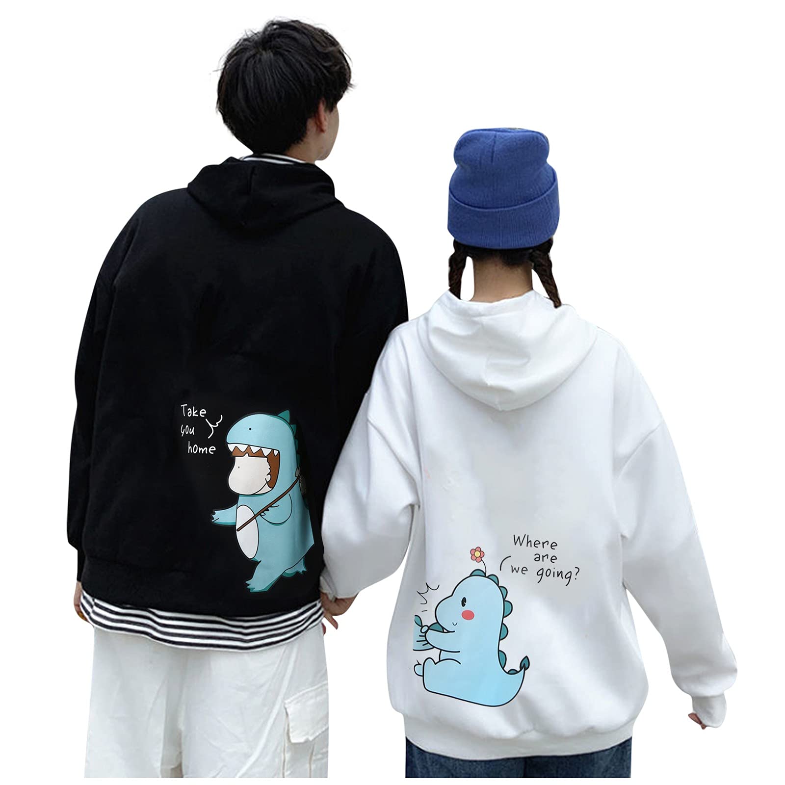 Dinosaur Couple Hooded Sweatshirt - Matching Pullover for Men & Women, Cute Dinosaur Lovers Sweater for Valentine's Day, Anniversary & Wedding Gifts - Perfect for Date Nights & Couple Photoshoots