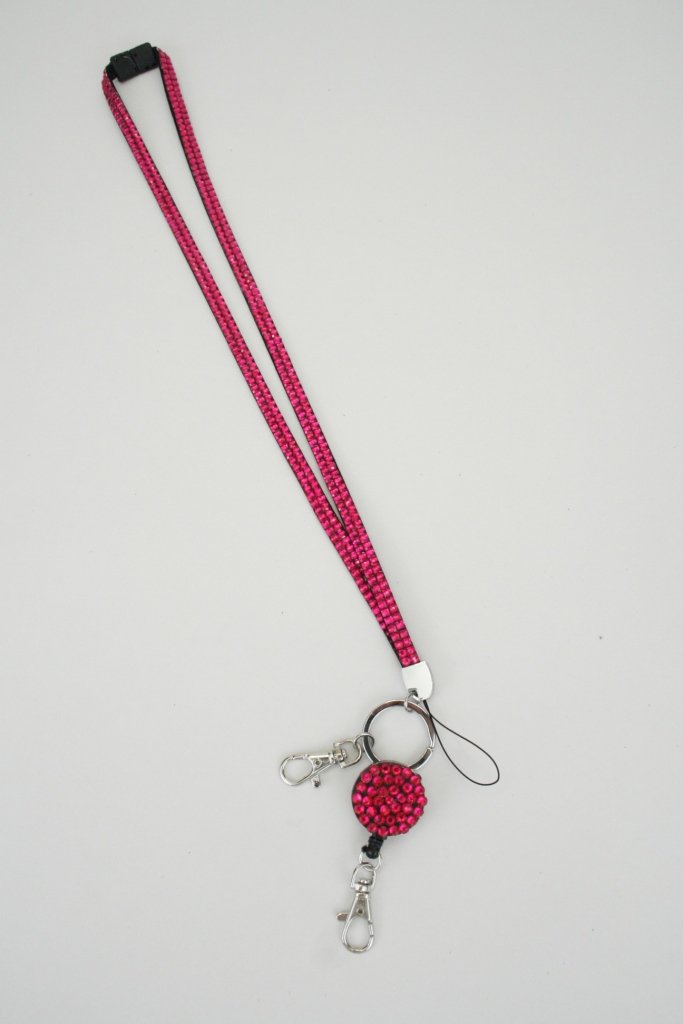 Retractable Colorful Rhinestone Lanyards with Breakaway Safety Feature - Adjustable ID Badge Holder & Keychain for Work, School & Events (Magenta) | Perfect for Teachers, Nurses, Office Staff & Conventions