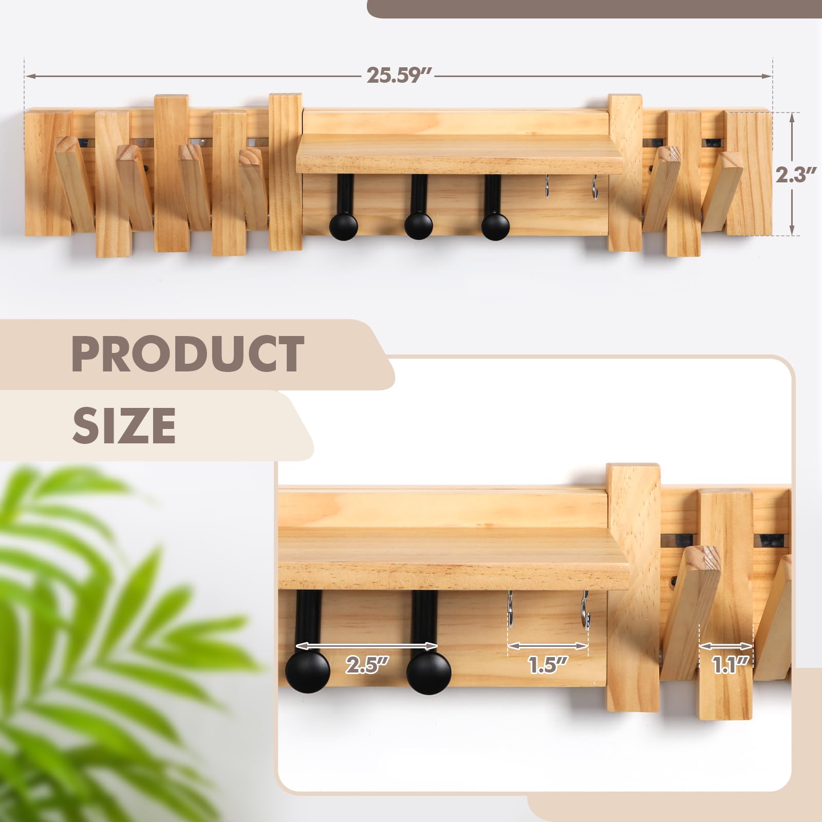 Zingoetrie Wooden Coat Rack Wall Mount Shelf with 11 Hooks - Sturdy Wall Mounted Entryway Organizer for Coats, Bags, Hats & Umbrellas - Perfect Housewarming & Holiday Gift for Home, Office, or Dorm Decor