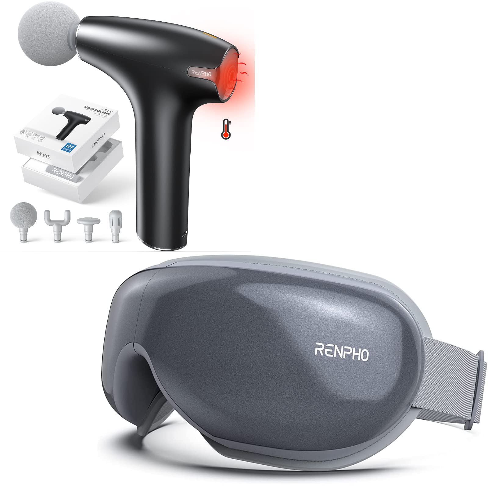 RENPHO Eye Massager with Heat & Vibration for Relaxation and Stress Relief | RENPHO Mini Massage Gun with Heat for Muscle Recovery | Perfect for Home, Office, and Travel Use
