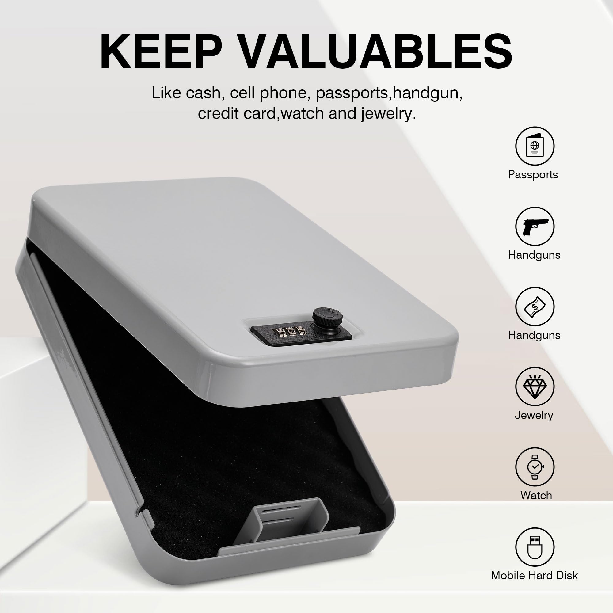 Secure Handgun Safe for Car & Home - Portable Pistol Safe with Key & Combination Lock - Compact Gun Lock Box for Travel, Vehicle, and Personal Use