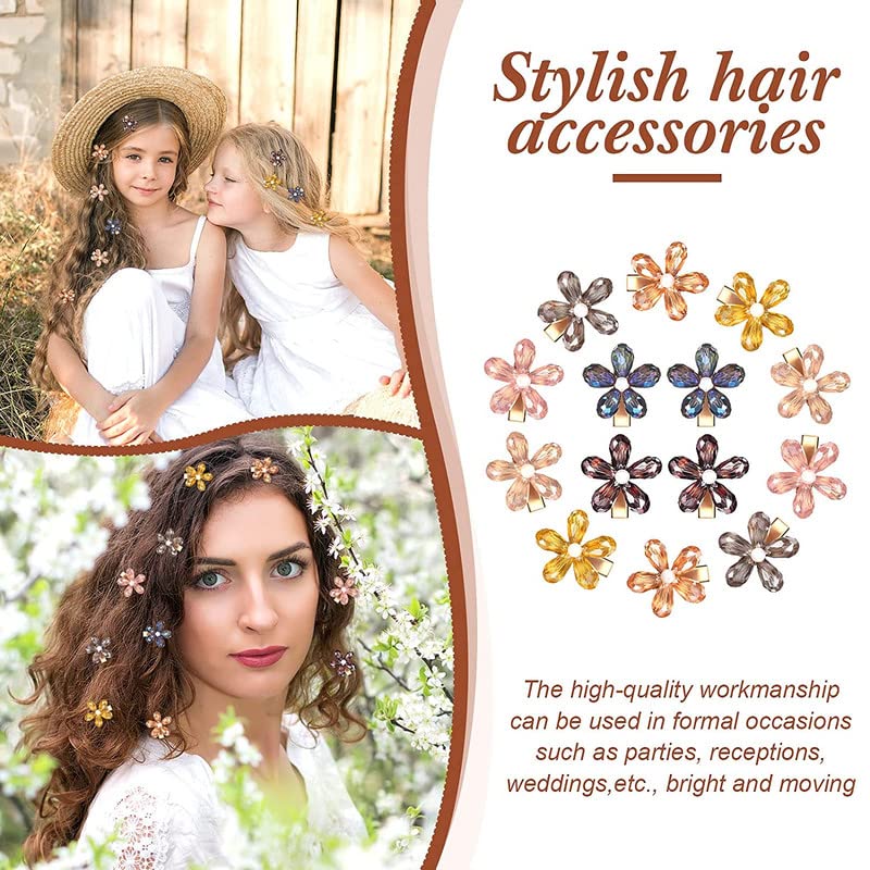 12PCS Flower Crystal Hair Clips Set - Small Pearl Alligator Hairpins with Bling for Women & Girls | Perfect for Weddings, Parties & Daily Hair Accessories