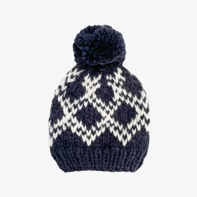 Blueberry Hill Knit Fair Isle Hat - Navy Diamond Design - Warm Winter Beanie for Men & Women - Perfect for Skiing, Snowboarding & Outdoor Activities