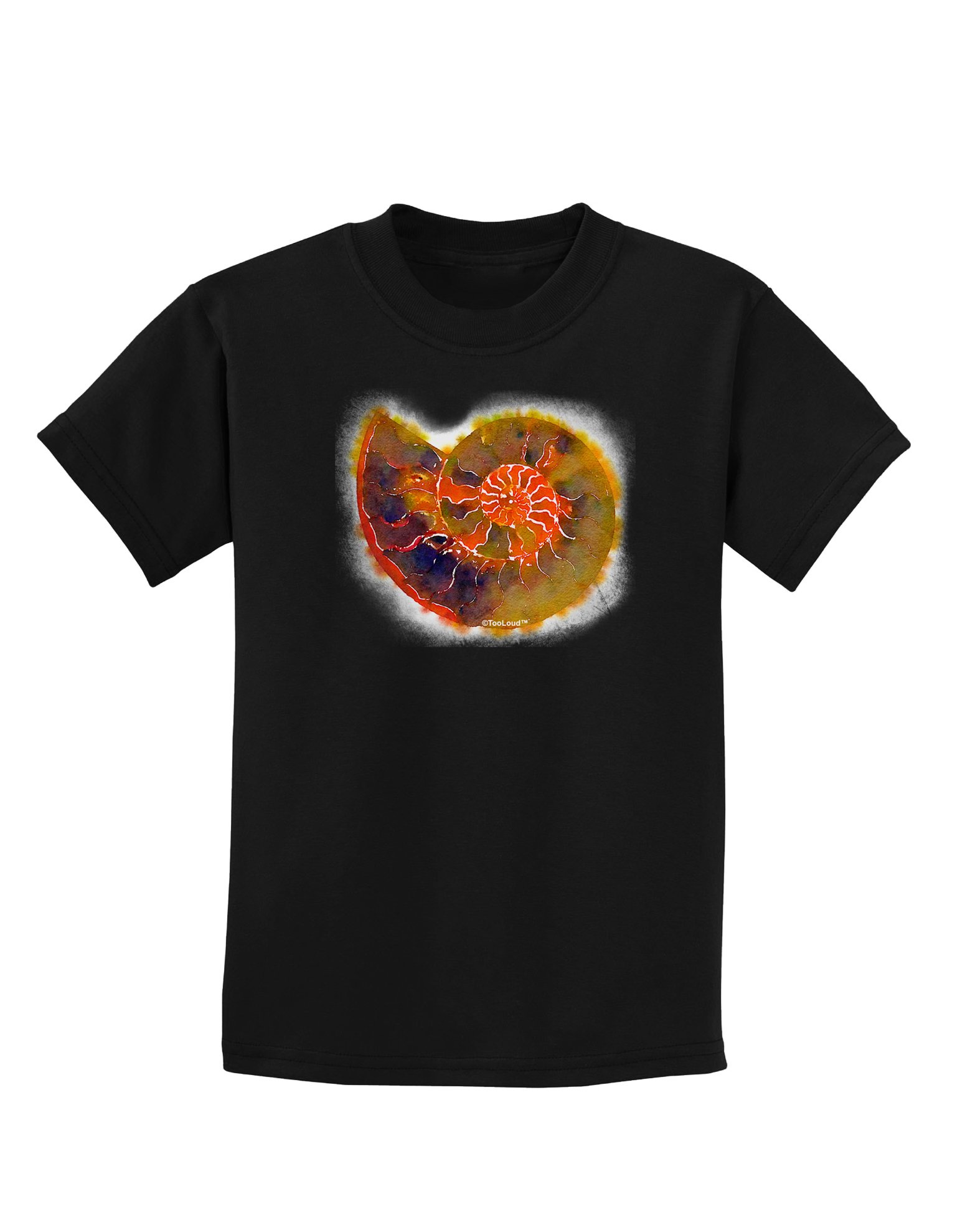 TOOLOUD Nautilus Fossil Watercolor Print Kids Dark T-Shirt | Soft Cotton Tee for Boys & Girls | Perfect for School, Playdates & Outdoor Activities