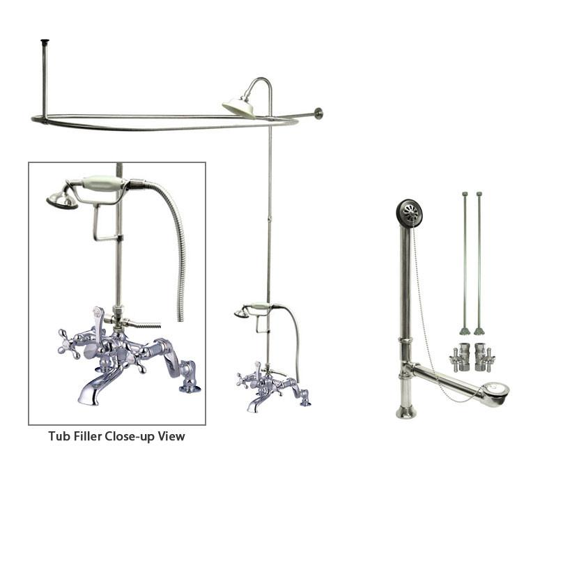 Chrome Clawfoot Tub Faucet Shower Kit with Enclosure Curtain Rod 658T1CTS - Vintage Bathroom Fixture for Classic & Modern Homes, Perfect for Bathroom Renovations & Spa-Like Showers