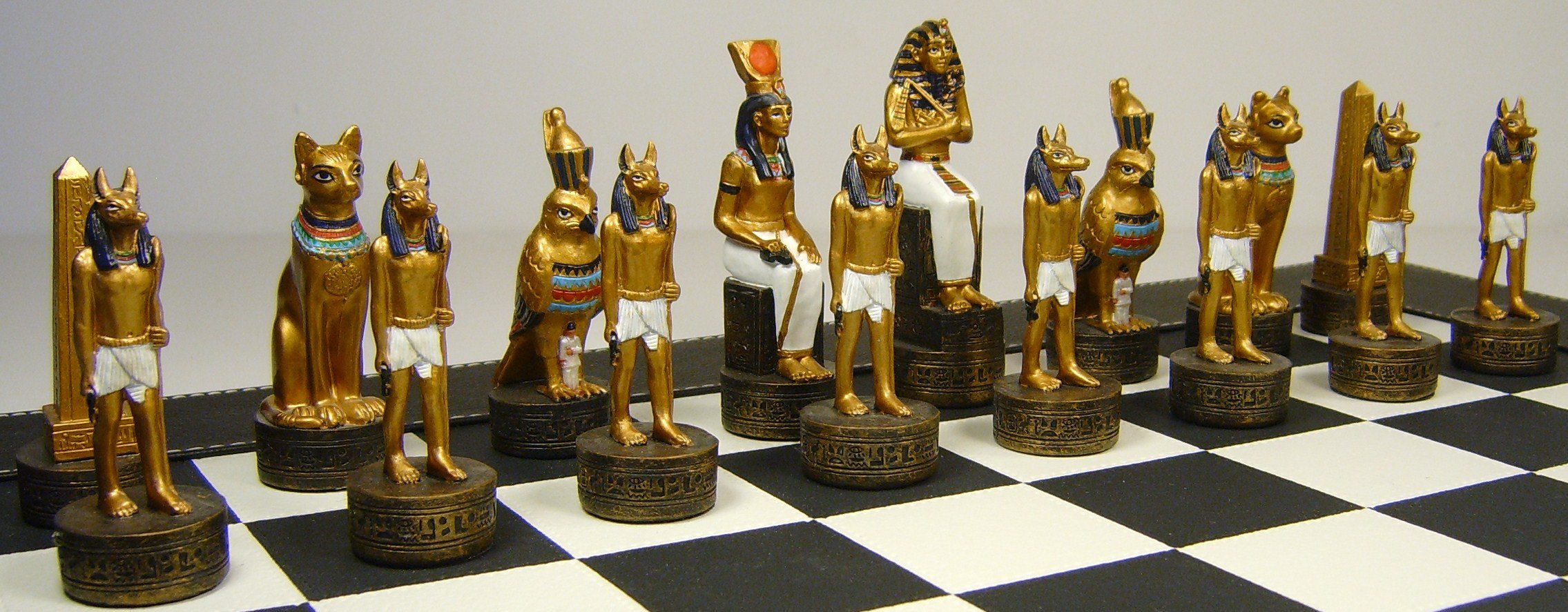 Hand-Painted Egyptian Chess Set with 18
