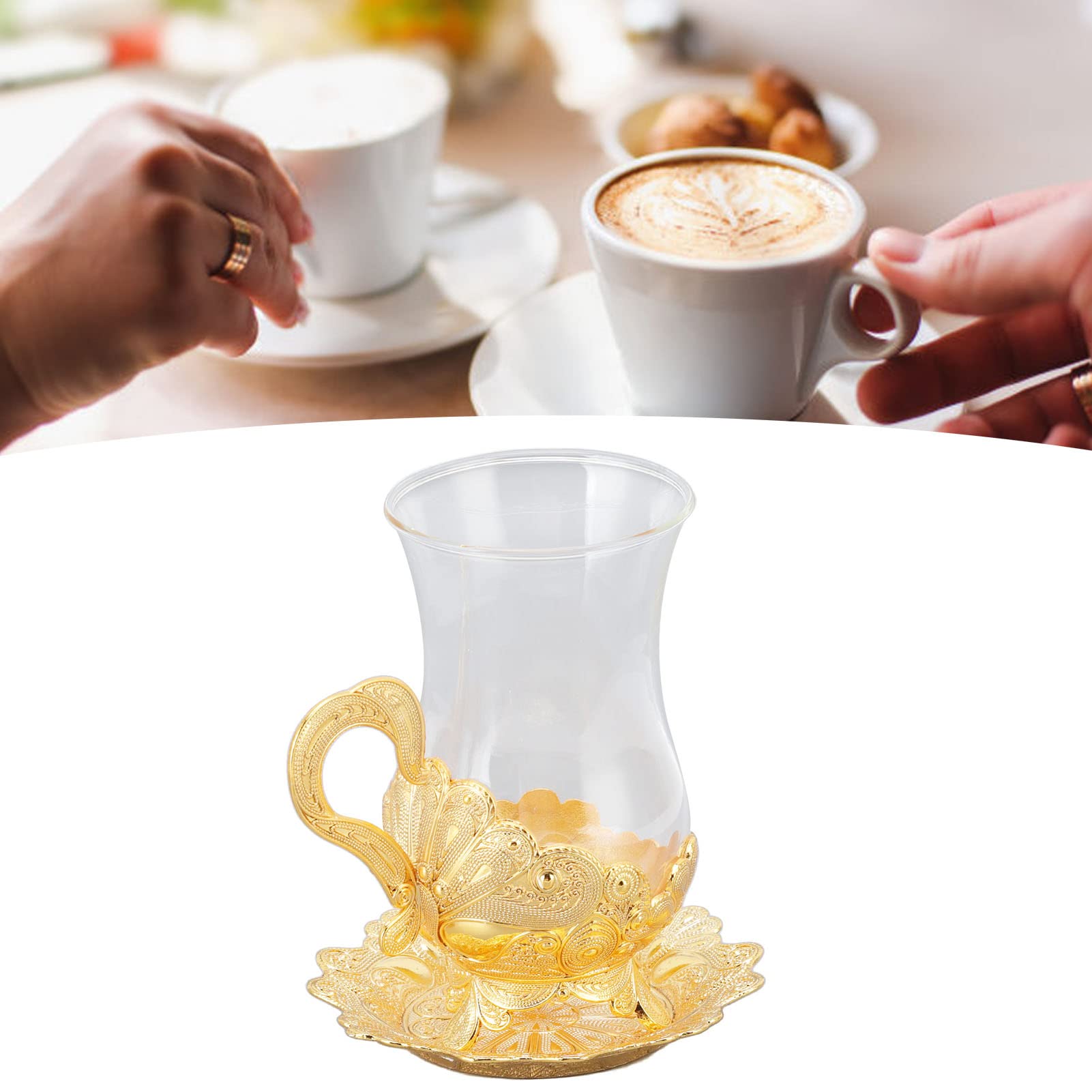 Vintage European Style Carved Coffee Cup and Saucer Set - Gold Zinc Alloy Tea Cup with Matching Saucer - Perfect for Home, Cafe, Restaurant, and Office Use