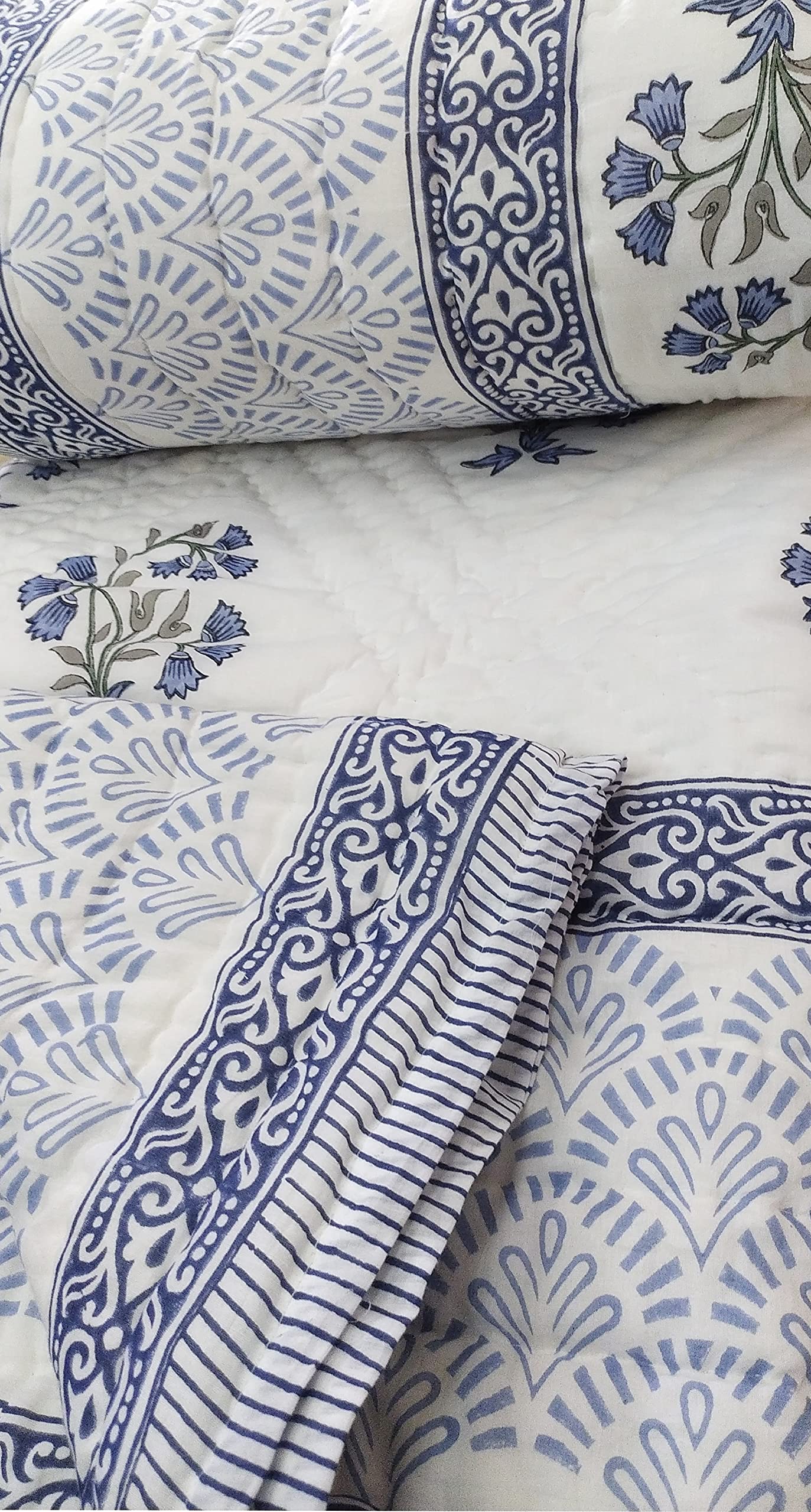 Jaipuri Block Print Cotton Quilt - Ultra Soft & Warm King/Queen Size (90x108 Inch) - Handmade Rajai Quilt for Bed, Sofa & Home Decor - Perfect for Winter Nights & Cozy Living Room Throw