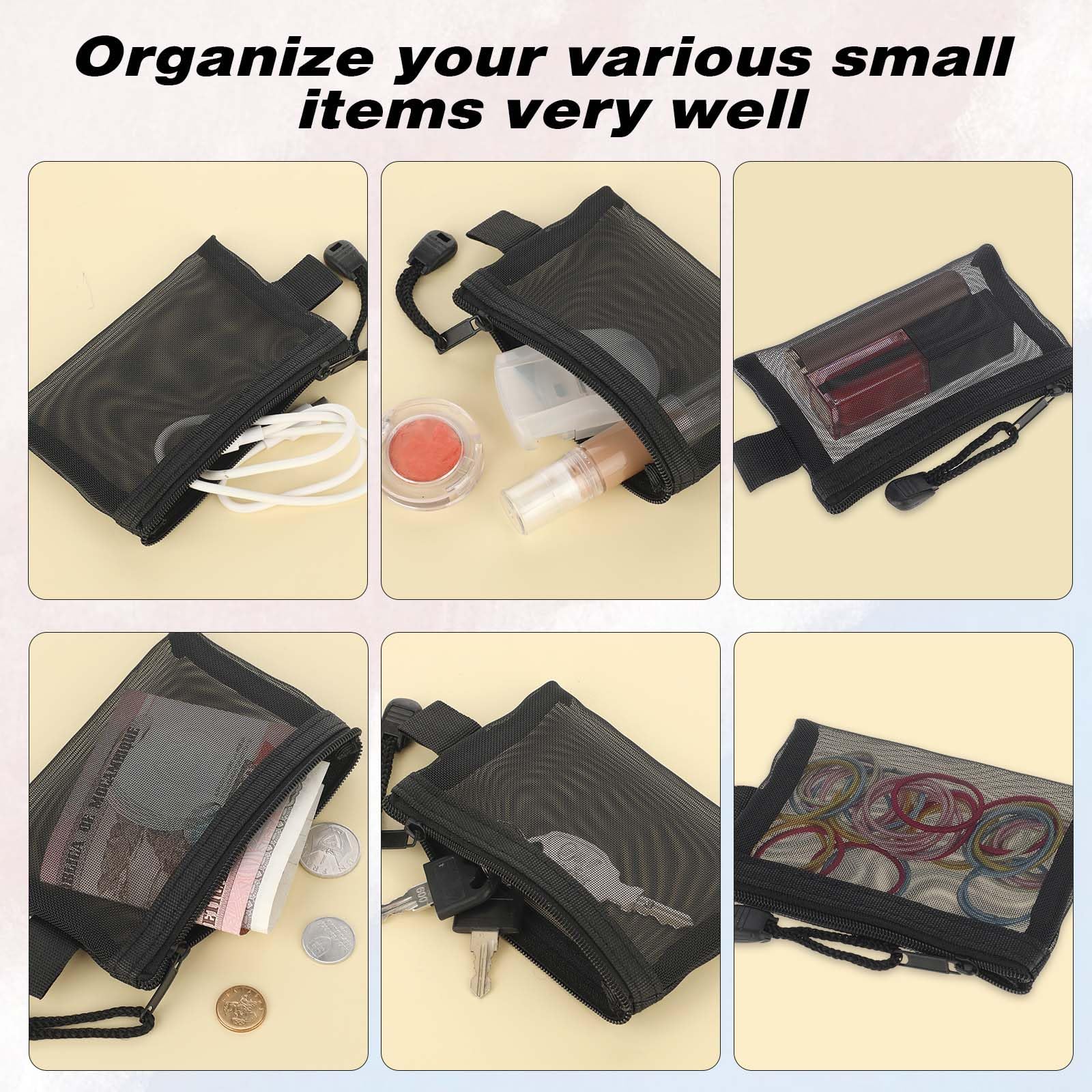 Mozeat 10-Pack Small Mesh Cosmetic Bags with Zipper - 3x4 Inch Mini Travel Makeup Organizer, Black Nylon Coin Purse & Storage Pouches with Key Holder - Perfect for Women's Travel, Home Organization & Daily Essentials