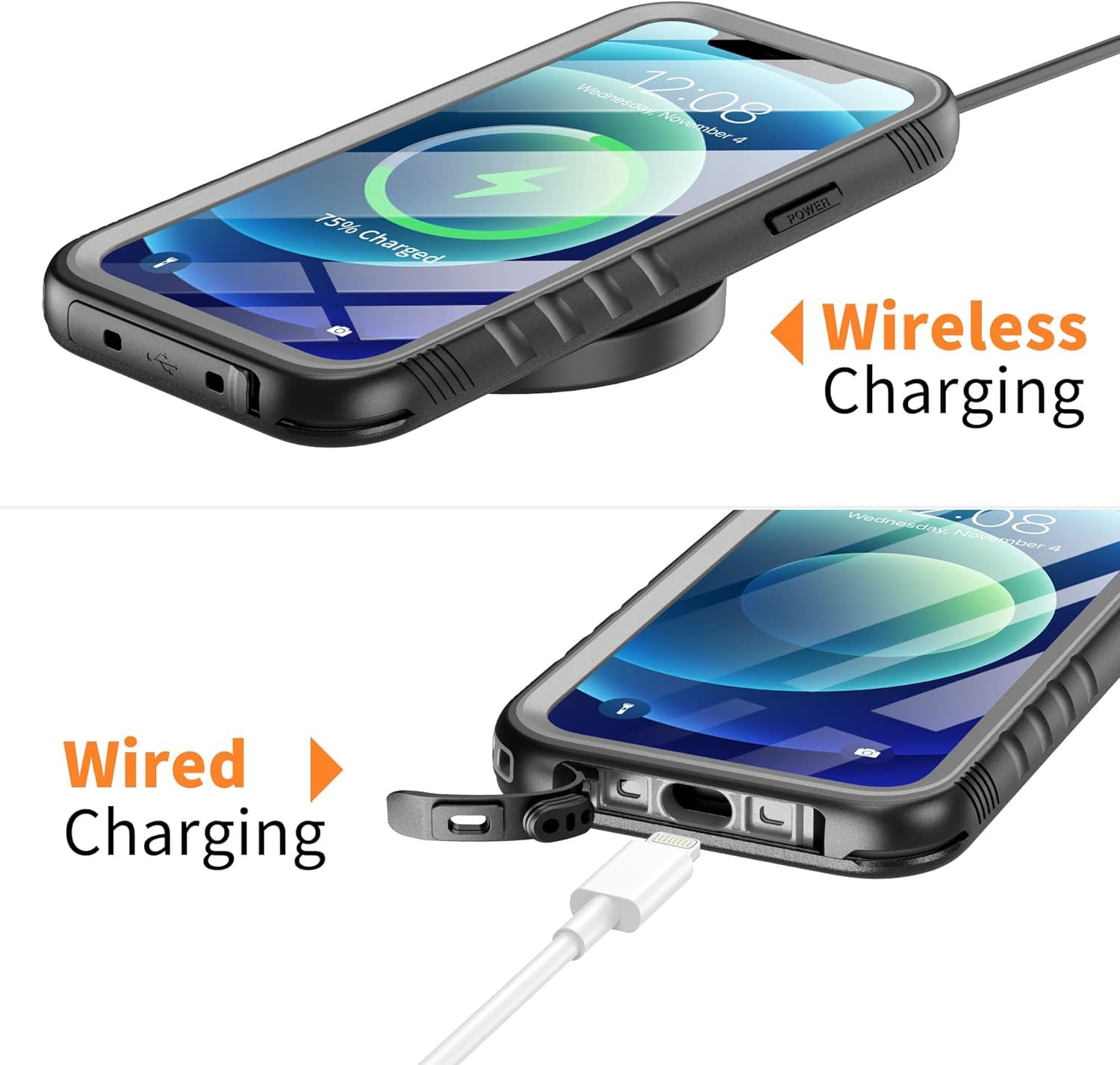 iPhone 12/12 Pro Waterproof Shockproof Case with Screen & Camera Protector - Heavy Duty 360° Full Body Protection, Dustproof Hard Bumper for Outdoor, Sports & Underwater Use