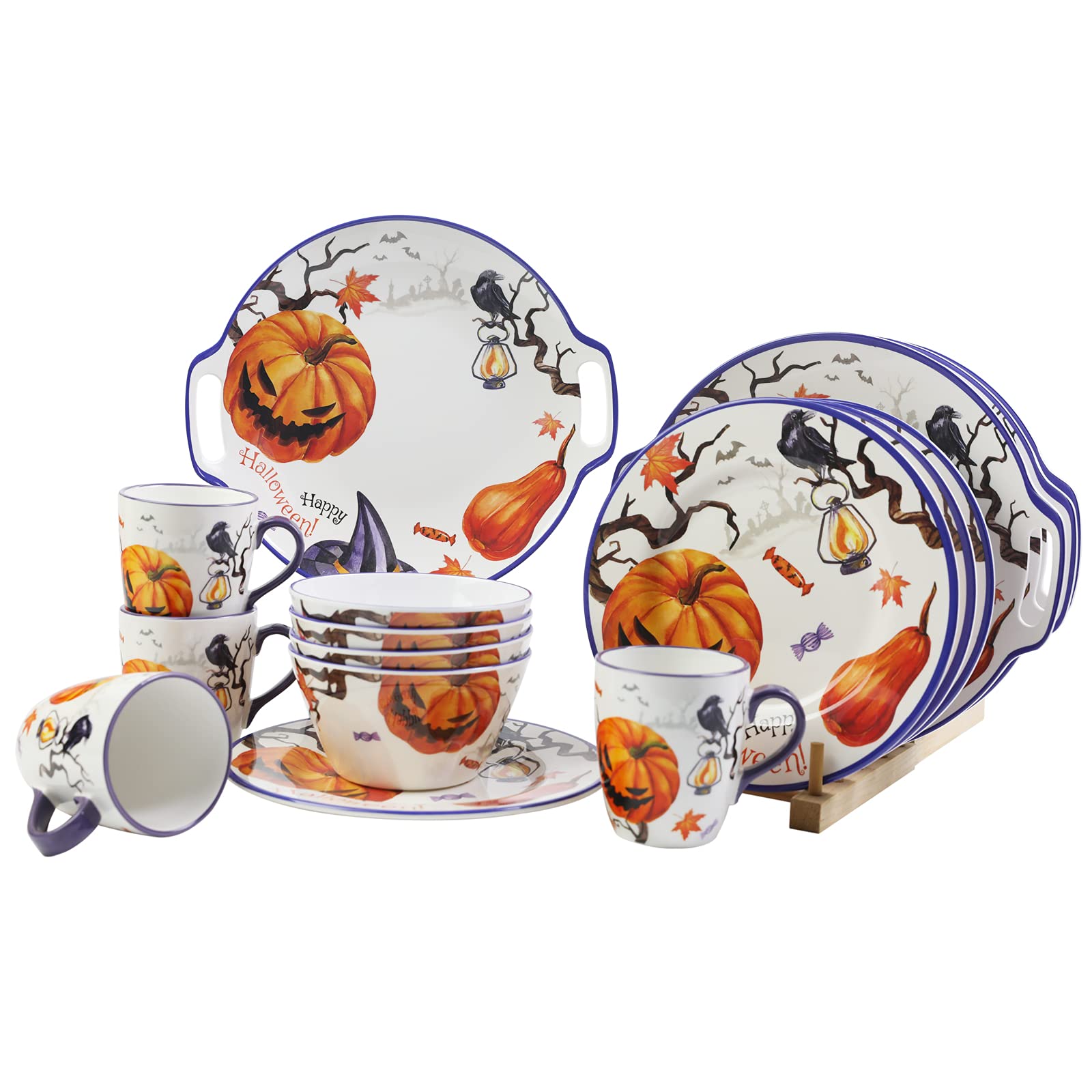 **Zog 16-Piece Melamine Dinnerware Set for 4 - Unbreakable Camping Dishes with Dinner Plates, Salad Plates, Cups & Bowls - Lightweight & Durable (Floral Design) - Perfect for Outdoor Picnics, BBQs & RV Trips**