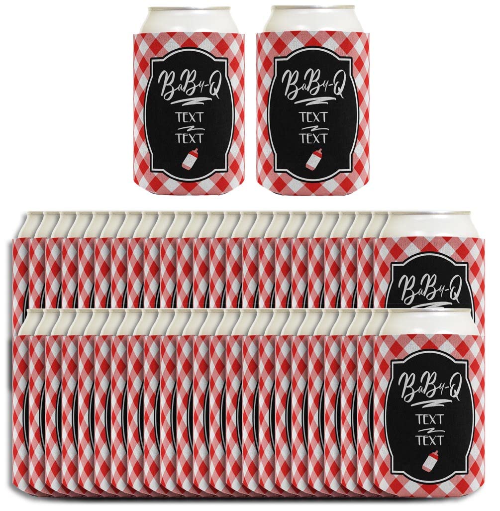 Personalized Baby Shower Can Coolers - 96 Pack Custom Koozies with Text & Date - Red Insulated Beverage Sleeves for Summer Parties, Gender Reveals & Outdoor Events
