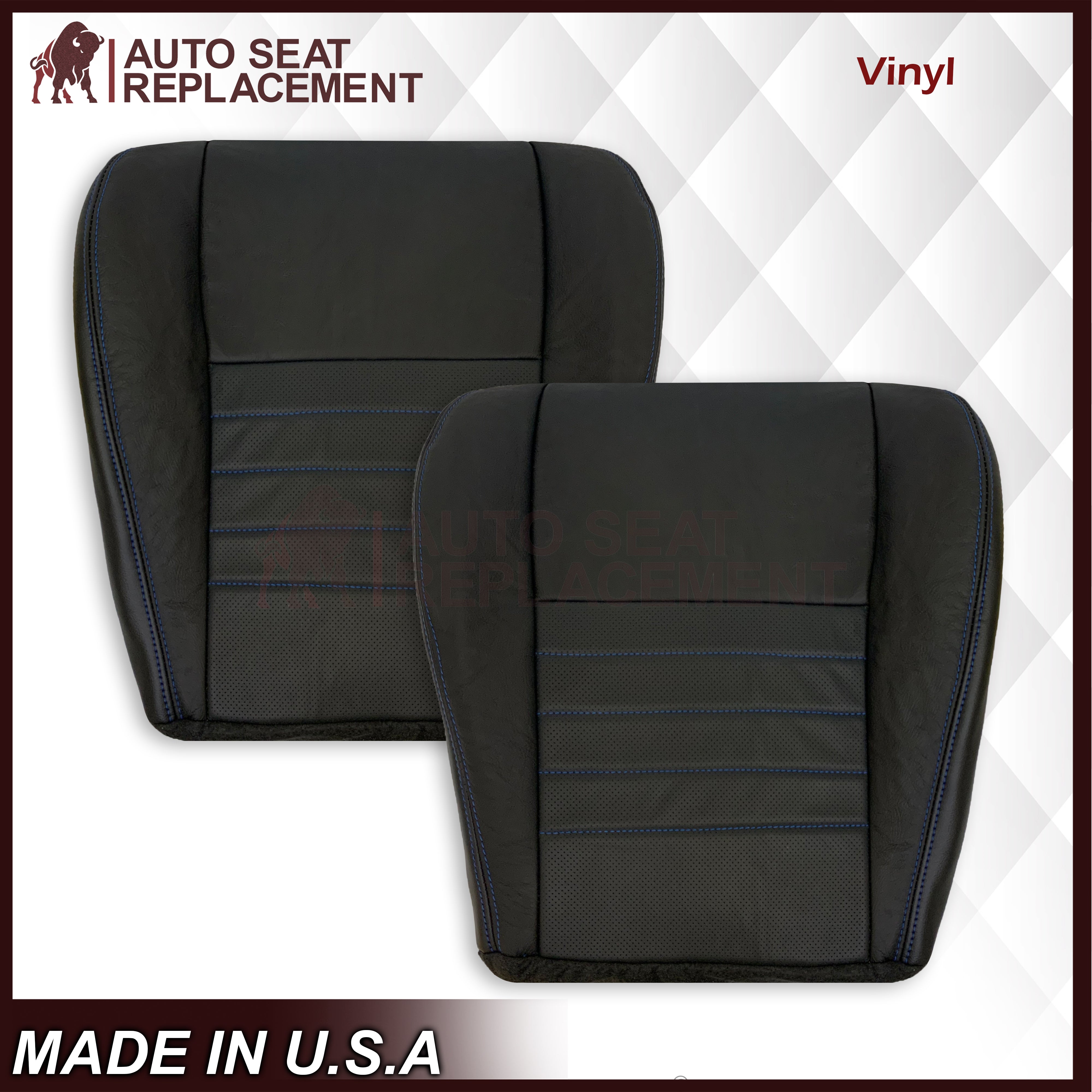 1999-2004 Ford Mustang GT Convertible Custom Seat Covers - Dark Charcoal Black with Blue Stitching | Premium Fit | Weather & UV Resistant | Perfect for Road Trips & Car Shows