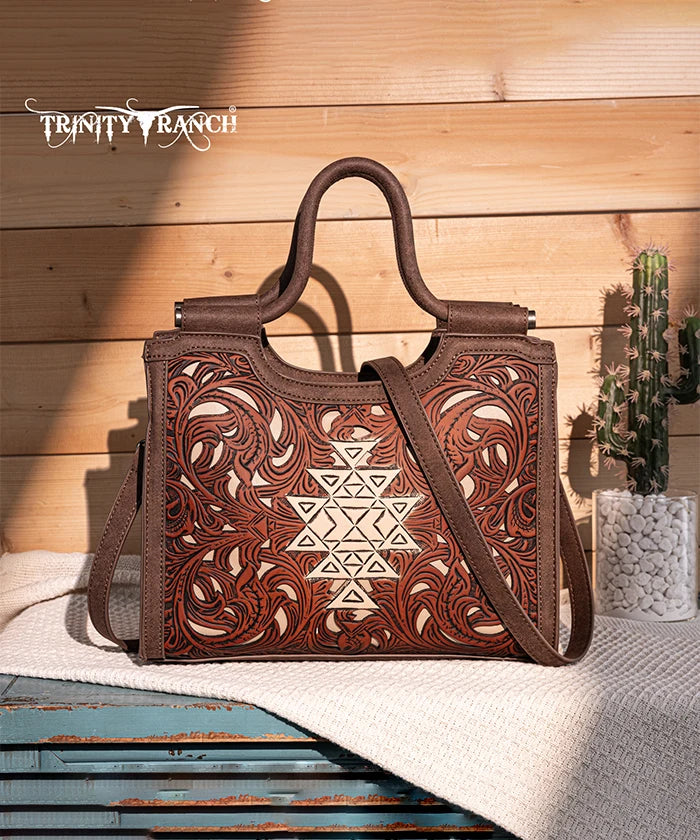 Trinity Ranch Tooled Leather Tote Bag with Concealed Carry Pocket - Stylish & Functional Purse for Women, Perfect for Everyday Use, Travel, and Concealed Carry Needs