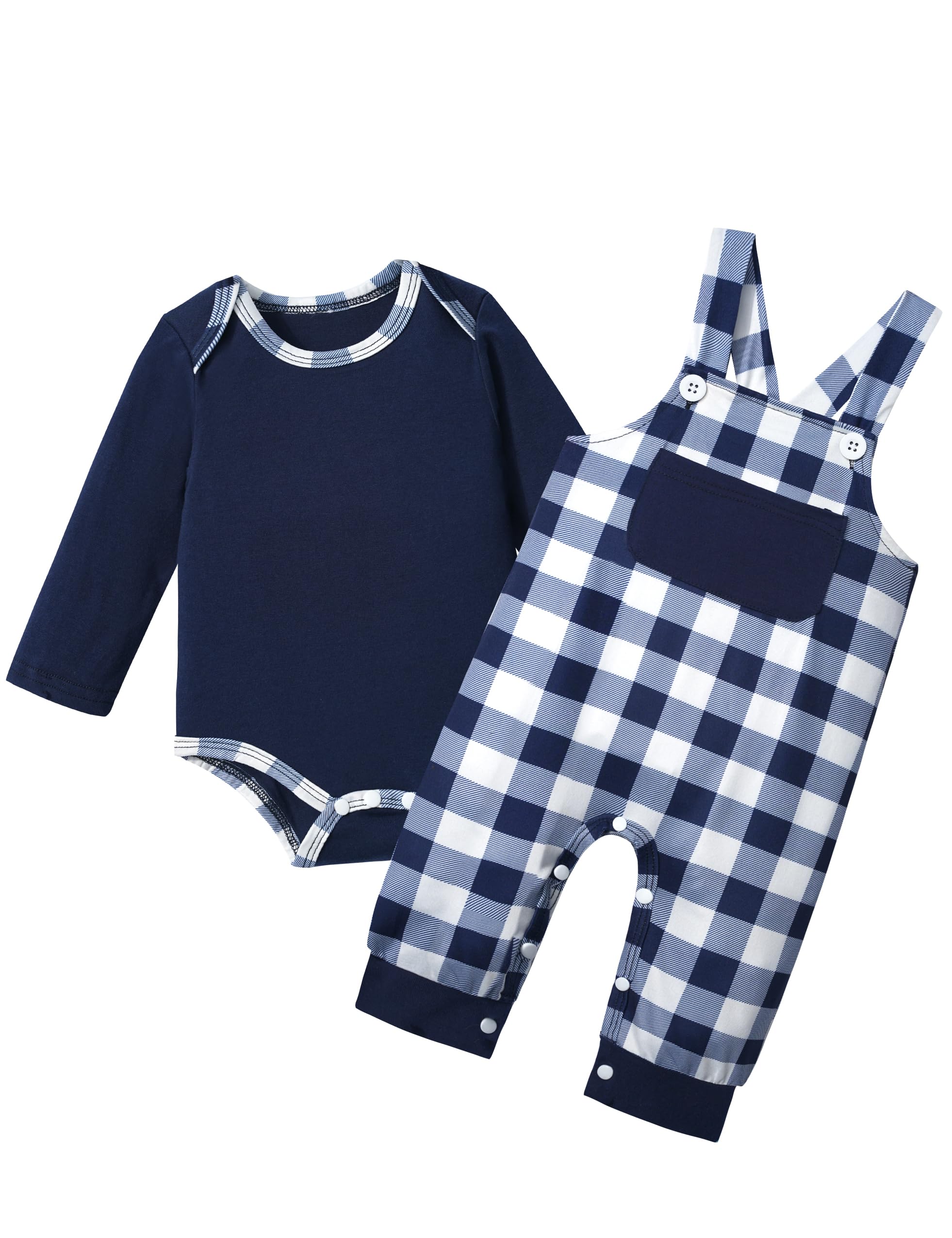 Cute Baby Boy Clothes - Long Sleeve Animal Print Romper & Plaid Overalls Jumpsuit Outfits for Newborns & Toddlers | Perfect for Playdates, Photo Shoots & Everyday Wear