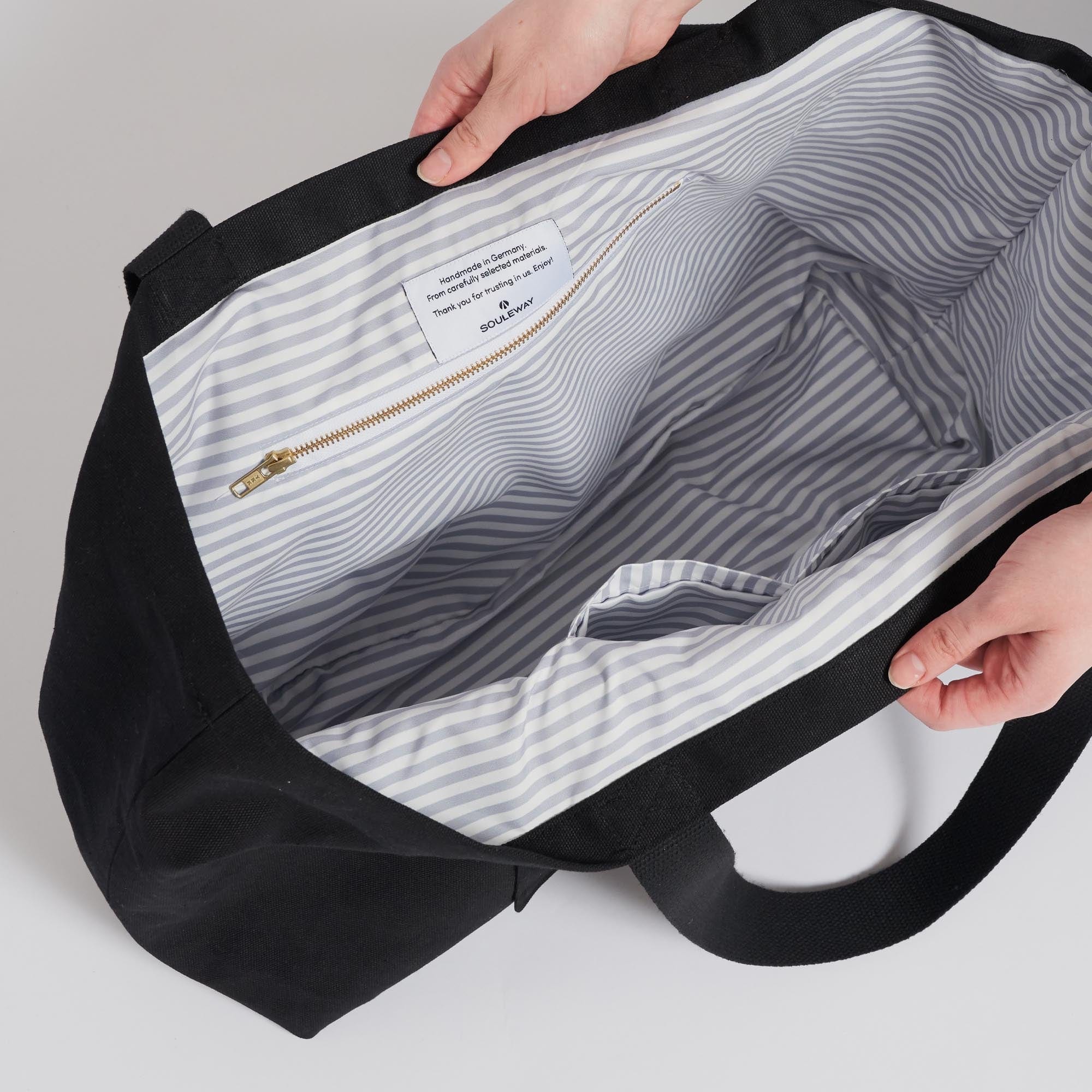 Natural Cotton Canvas Tote Bag - Eco-Friendly Reusable Shopping Bag for Women & Men | Black | Perfect for Groceries, Beach, Work & Travel
