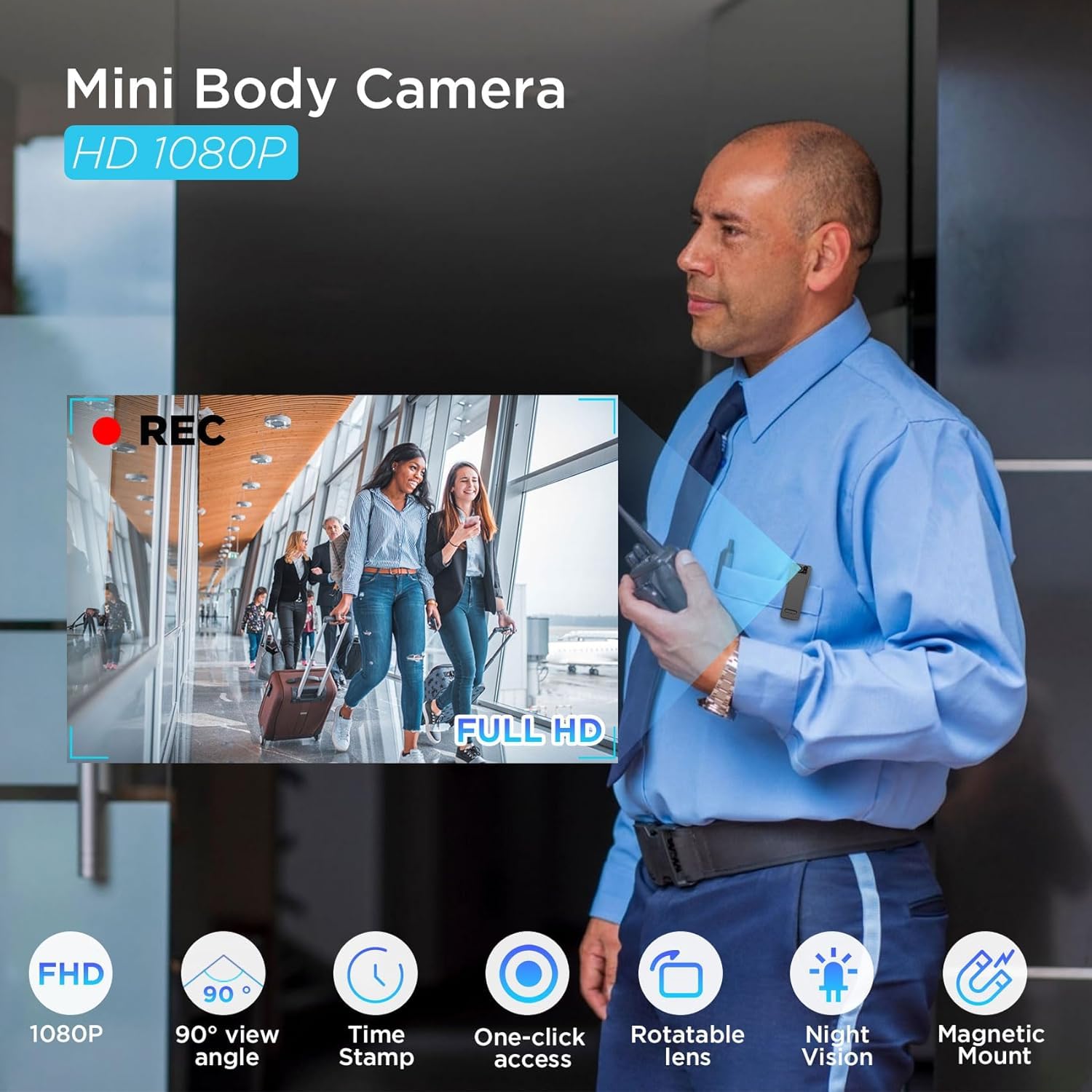 X W EI UNION Mini Body Camera - 1080P HD Video Recorder with Night Vision & Motion Detection, Wireless App View for iPhone & Android - Perfect for Security, Law Enforcement, and Outdoor Activities