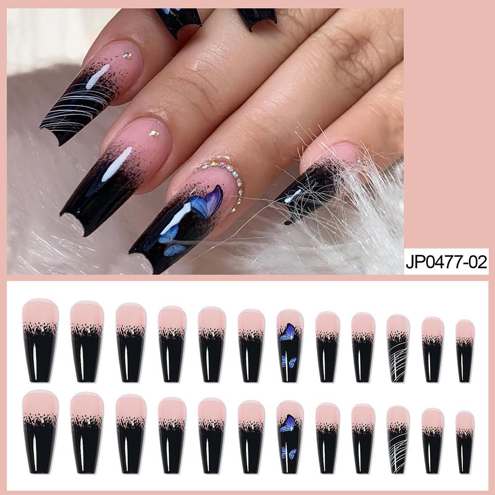 24pcs Long Ballet False Nails - Full Cover Fake Nails with Grey White Marble Design, French Coffin Press On Nails for Women | Perfect for Parties, Weddings & Special Occasions