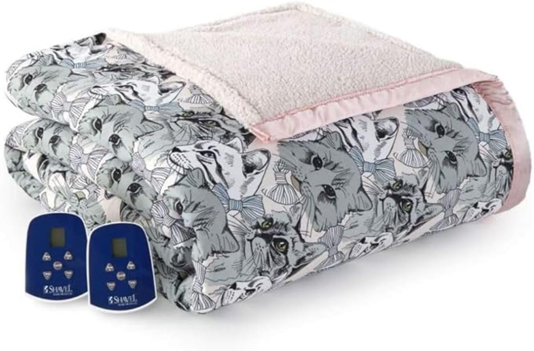 Shavel Micro Flannel Electric Reversible Sherpa Blanket - Twin Size, Cat Collage Design - Cozy Heating Throw for Bed, Sofa & Winter Nights