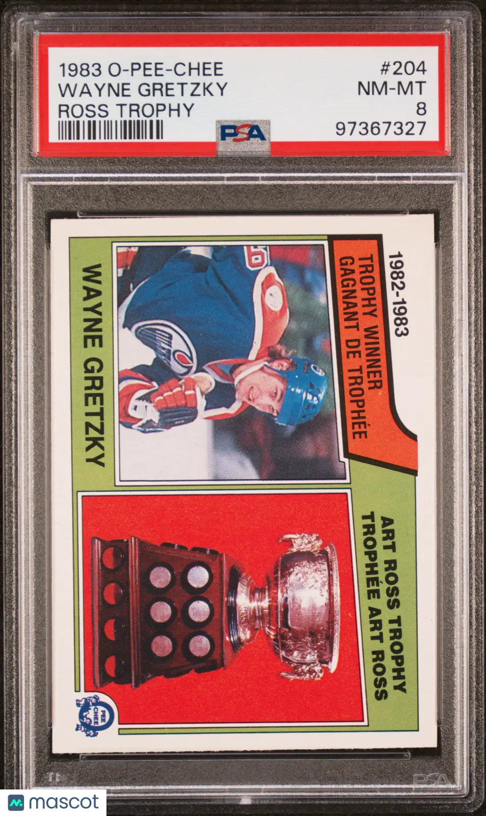 1983 O-Pee-Chee Hockey Wayne Gretzky Art Ross Trophy PSA 8 #204 Graded Card - Perfect for NHL Collectors & Hockey Memorabilia Displays