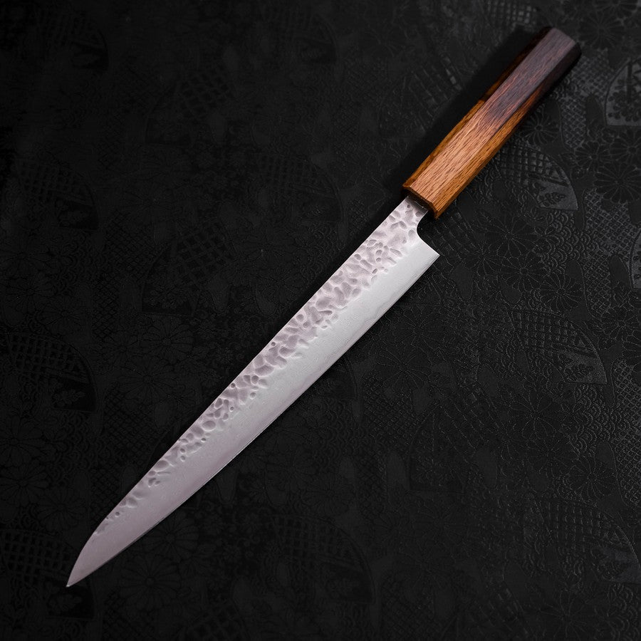 Premium AUS-10 Steel Sujihiki Knife 240mm - Japanese Tsuchime Damascus Pattern with Urushi Handle - Perfect for Sushi, Sashimi & Precision Meat Slicing
