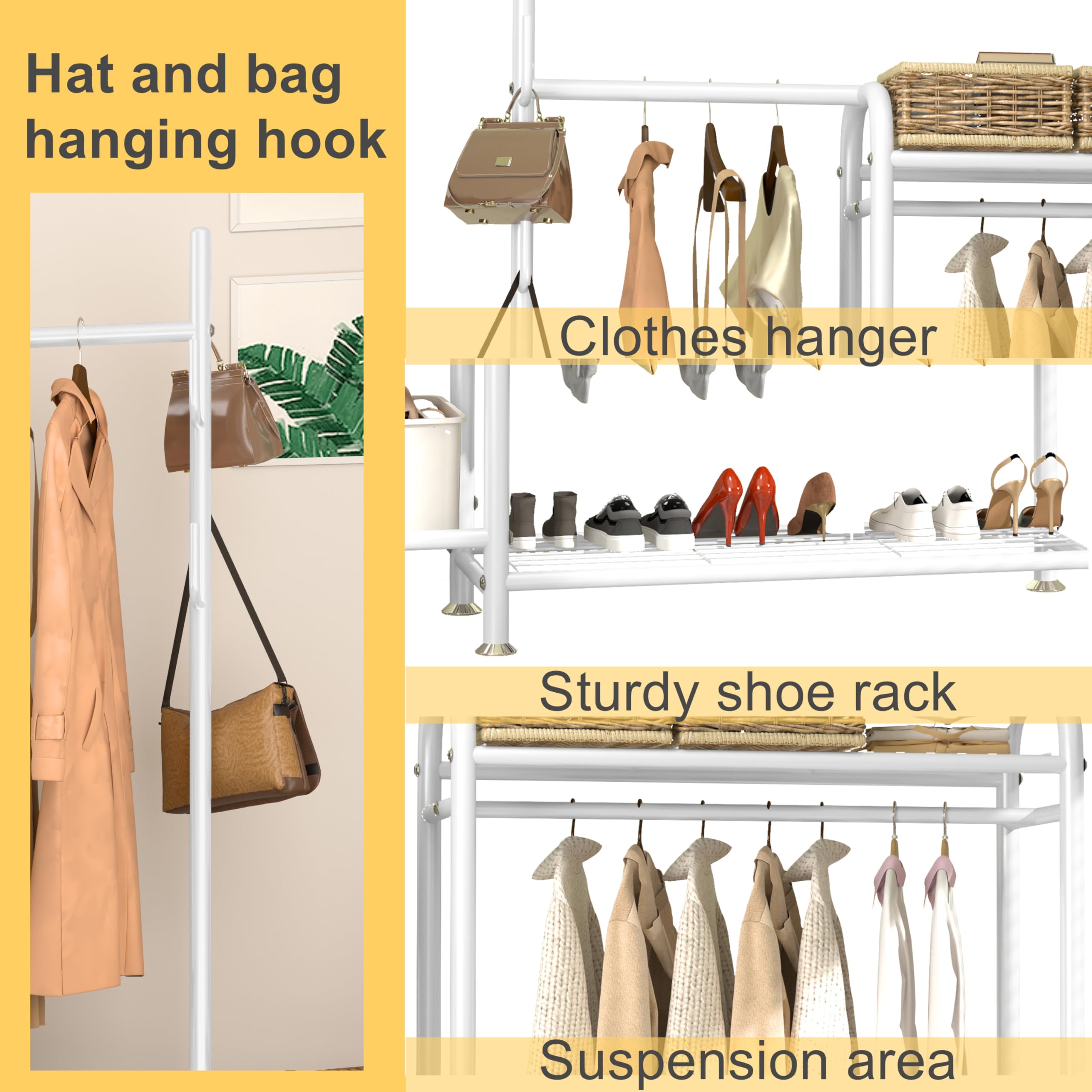Portable Closet Wardrobe Organizer with Shelves & Hanging Rod - Free Standing Garment Rack for Clothes Storage (72.83 x 61.42 x 14.57 Inches) - Perfect for Bedroom, Dorm, Apartment & Small Space Organization