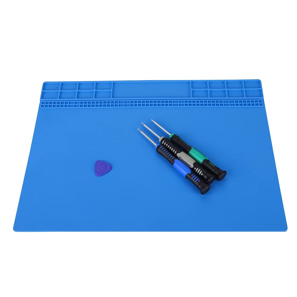 350MM x 250MM Large Magnetic Heat-Resistant Pad for Phone & Computer Repair - Dark Blue Insulation Mat with Storage Grid | Ideal for Electronics Maintenance, Soldering Work & DIY Projects