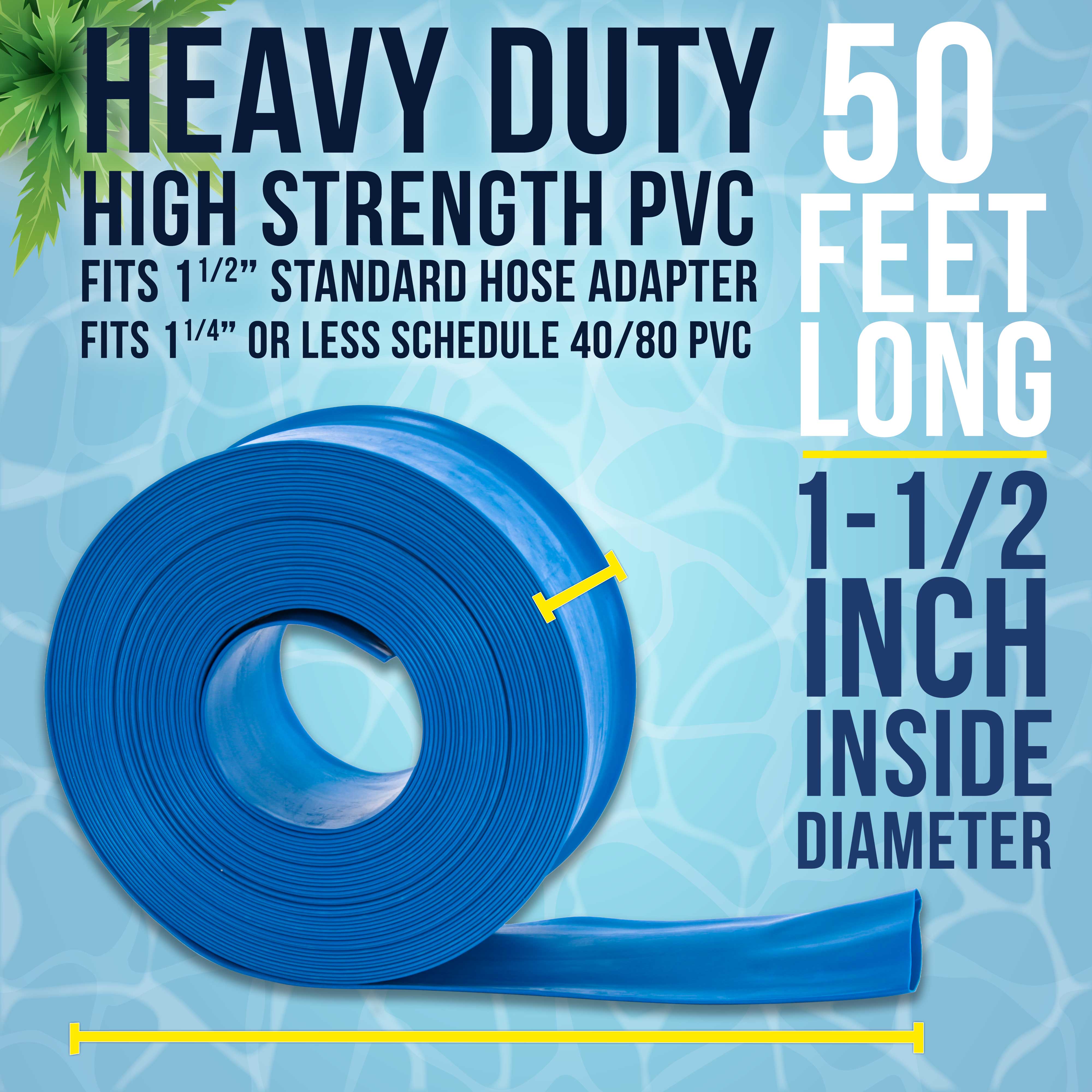 Heavy Duty 1.5 Inch x 50ft Blue Backwash Hose for Swimming Pools with Hose Clamp | Durable Pool Maintenance Equipment for Water Filtration & Cleaning | Perfect for Inground & Above Ground Pools