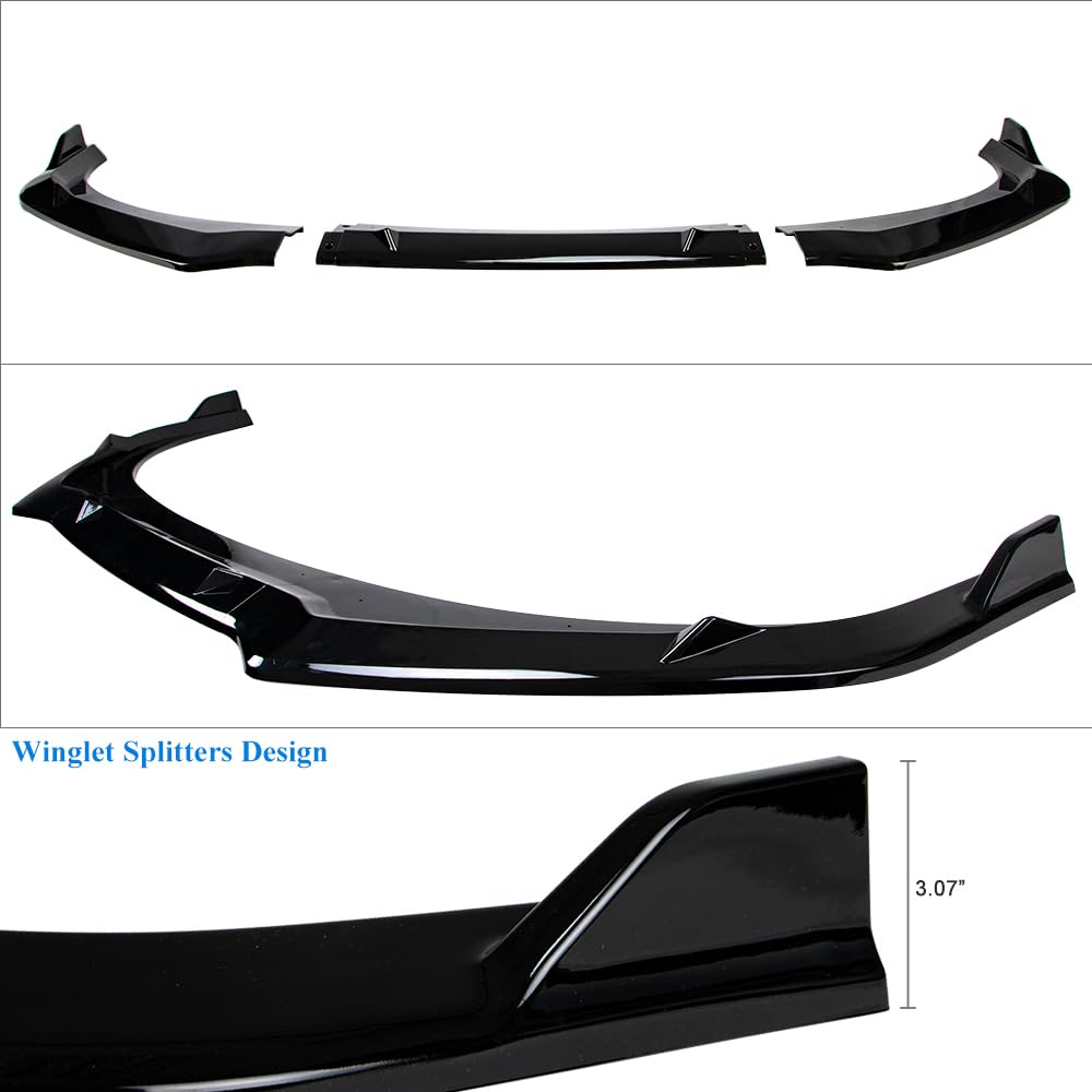 Glossy Black Front Lip Spoiler for 2024-2025 Hyundai Elantra - Aerodynamic Bumper Lip - Perfect for Car Customization & Street Racing Style Enhancement