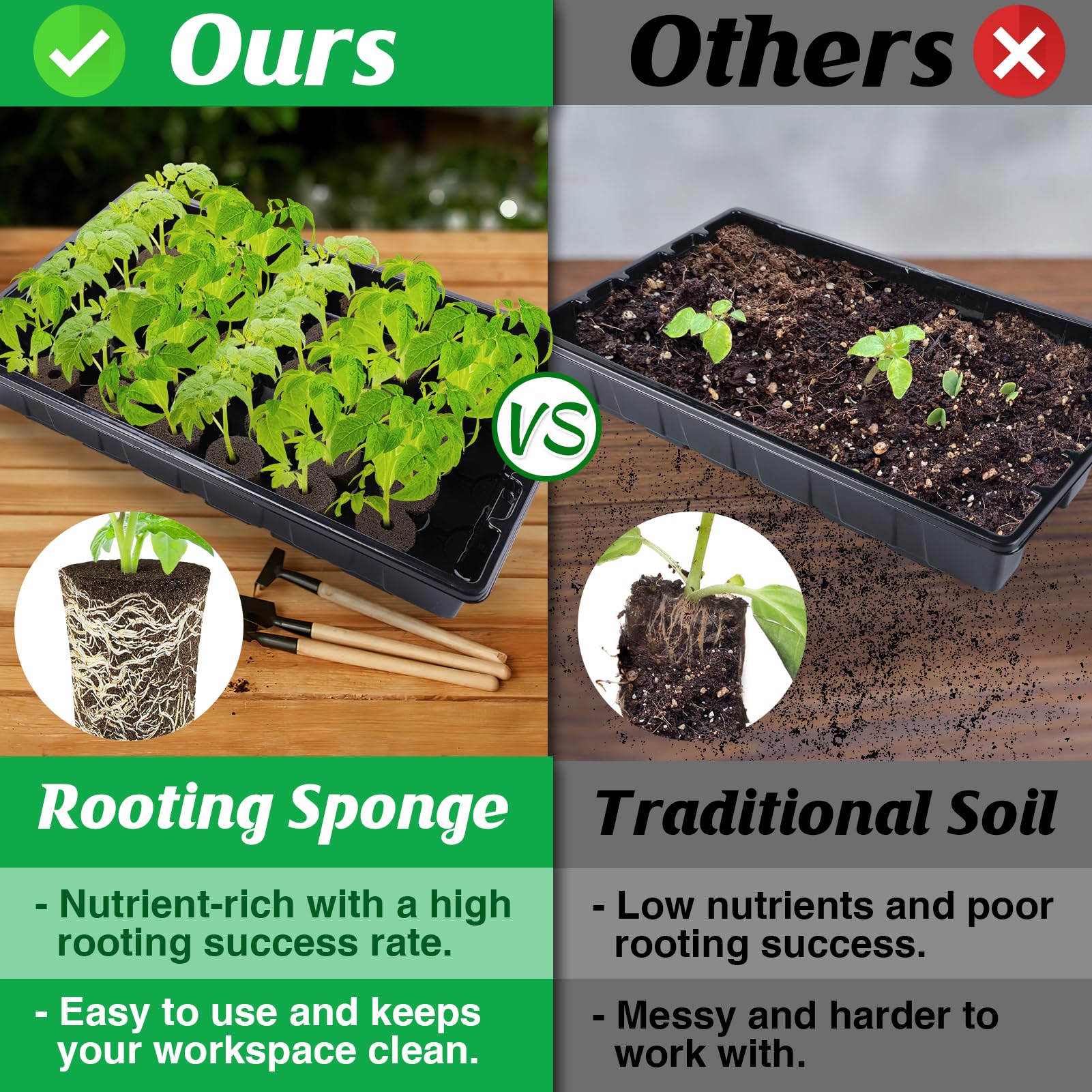 50 Pcs Rooting Sponges for Plants - Seed Starter Plugs for Seedlings & Cuttings, Rapid Rooting in Soil/Tray/Pods, Promotes Herb Vegetable Flower Growth - Ideal for Hydroponics, Indoor Gardening & Greenhouse Planting