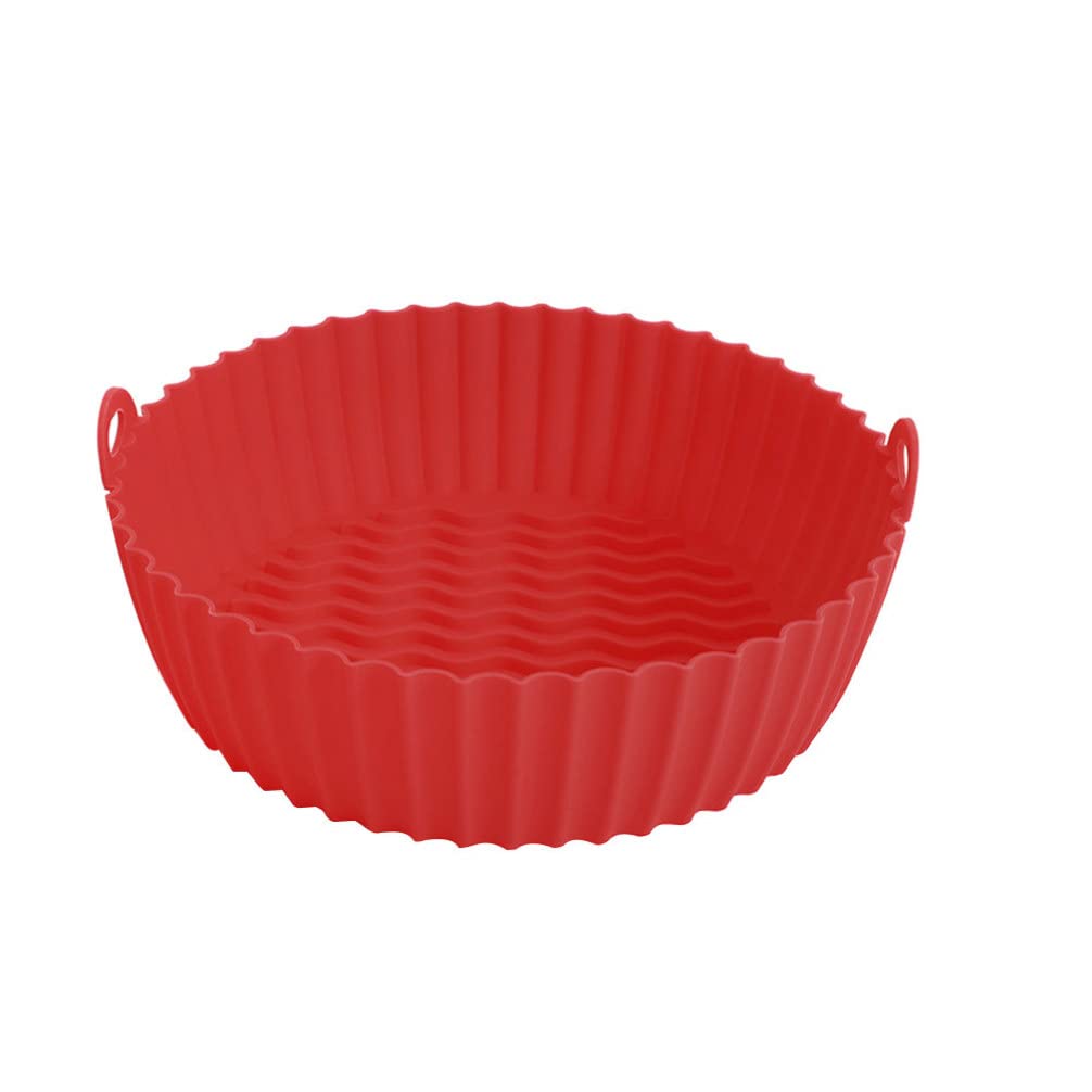 UPKOCH 7.5 Inch Red Silicone Air Fryer Basket - Non-Stick, Heat-Resistant Replacement for Parchment Paper - Perfect for Philips, Ninja, Cosori Air Fryers - Ideal for Roasting, Baking & Frying Chicken Wings, French Fries & Vegetables