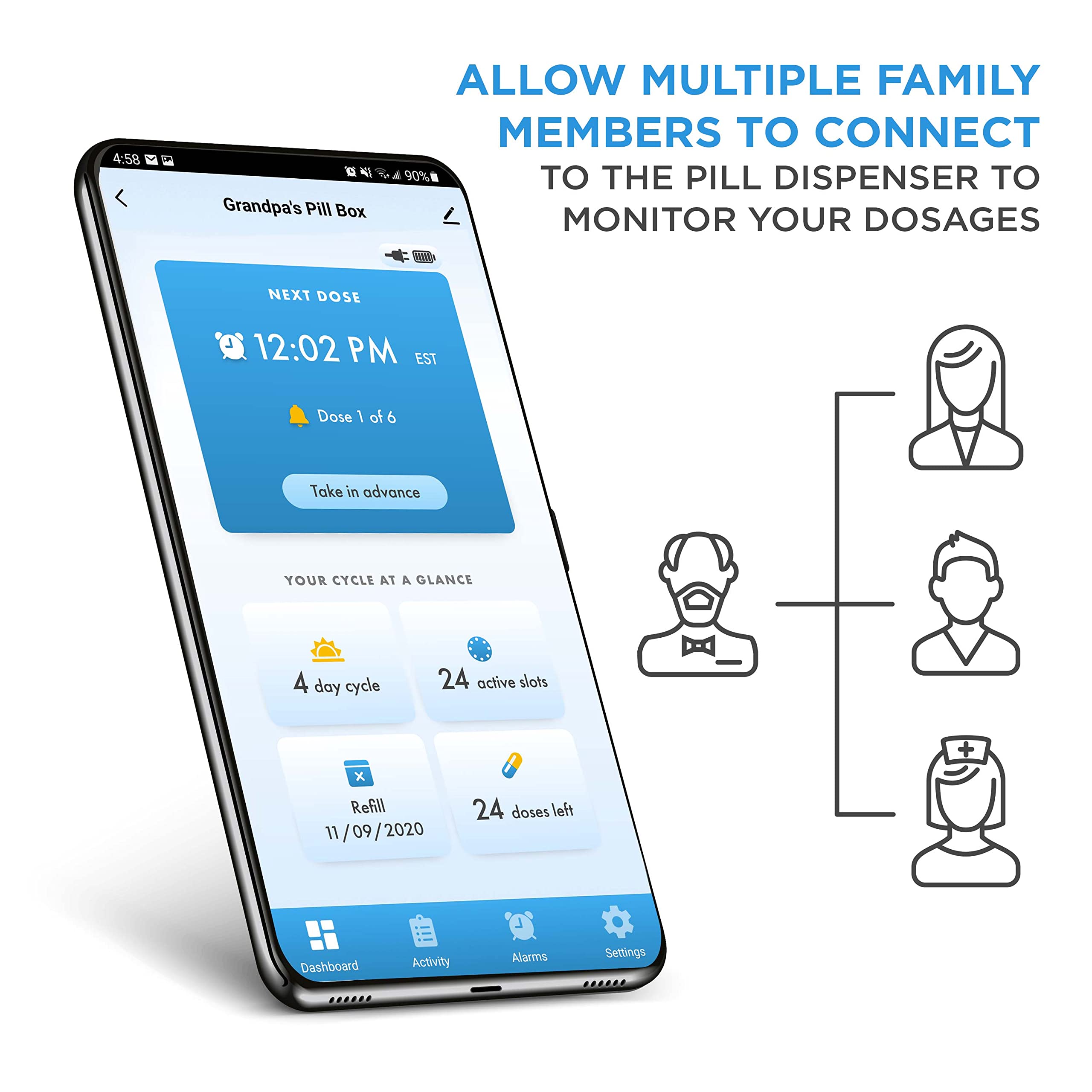 Smart WiFi Automatic Pill Dispenser with Clear Lid – 28-Day Medication Organizer, 9 Doses/Day, Lock Key, Light & Sound Alarms for Prescriptions & Vitamins – Ideal for Elderly Care, Travel, and Daily Medication Management