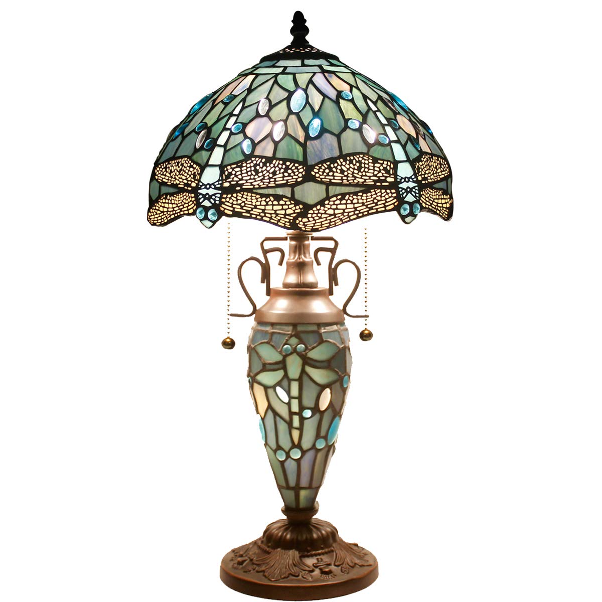 WERFACTORY Tiffany Style Dragonfly Stained Glass Lamp Shade Replacement - 12x6 Inch Sea Blue, Fits Table Lamps, Pendant & Ceiling Lights (Lamp Base Not Included) - Perfect for Living Room, Bedroom & Office Decor
