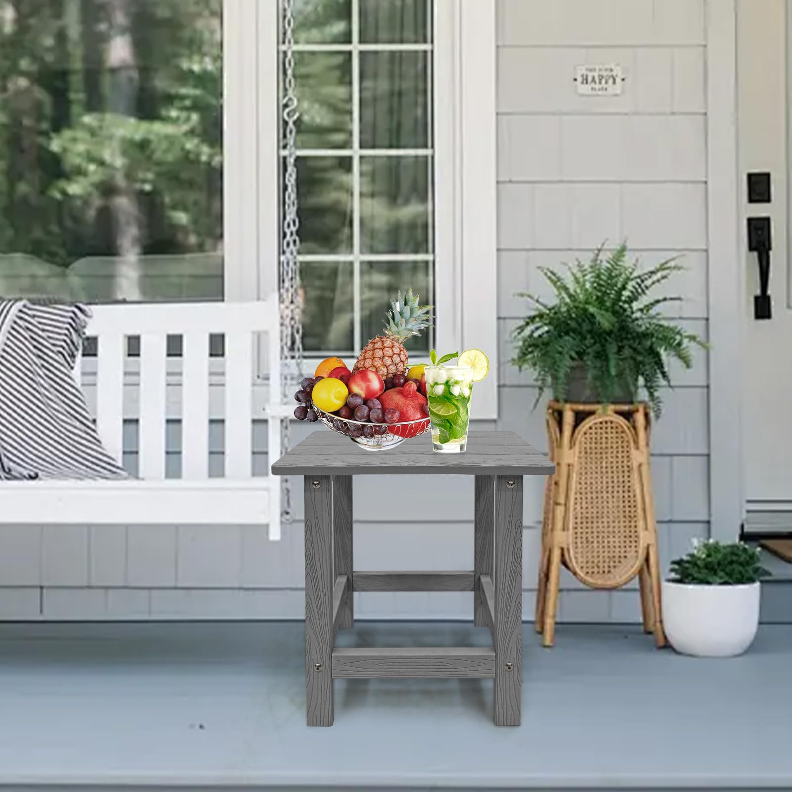 Weather-Resistant HDPS Outdoor Side Table for Adirondack Chairs - Durable Grey End Table for Patio, Pool, Deck, Porch - Perfect for Indoor/Outdoor Use with Drinks & Relaxation