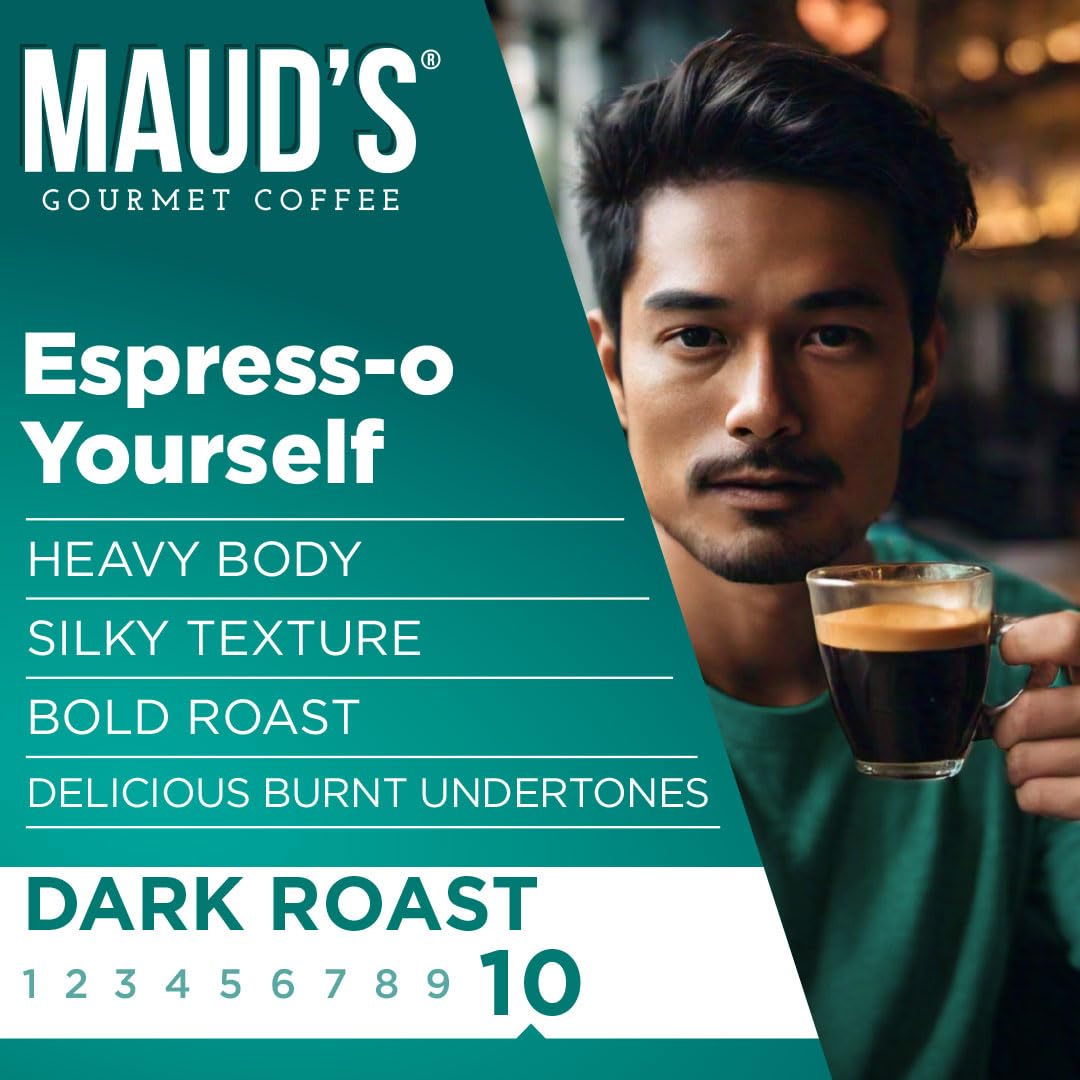 MAUD'S Dark Roast Espresso Coffee Pods 100 Count - Compatible with Keurig K-Cup Brewers | Perfect for Home & Office Coffee Makers, Morning Energy Boost