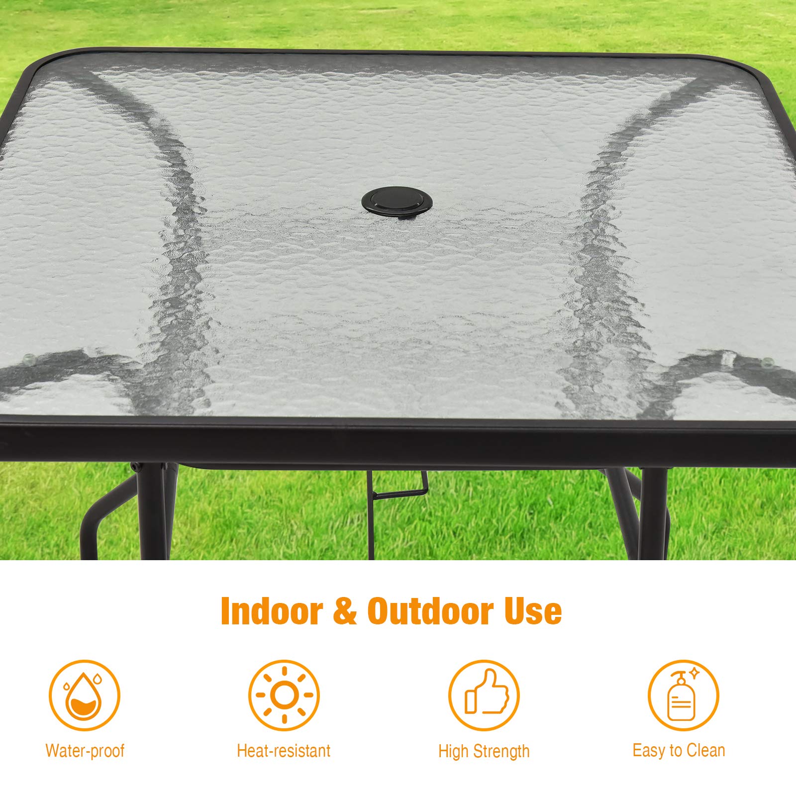 Premium Outdoor Bistro Table with Umbrella Hole & Tempered Glass Top - 32