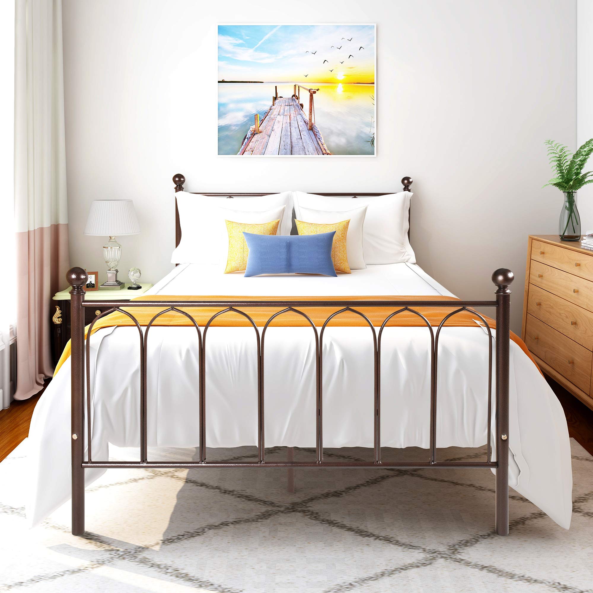 Full Size Metal Platform Bed Frame with Headboard & Footrest - 12.4