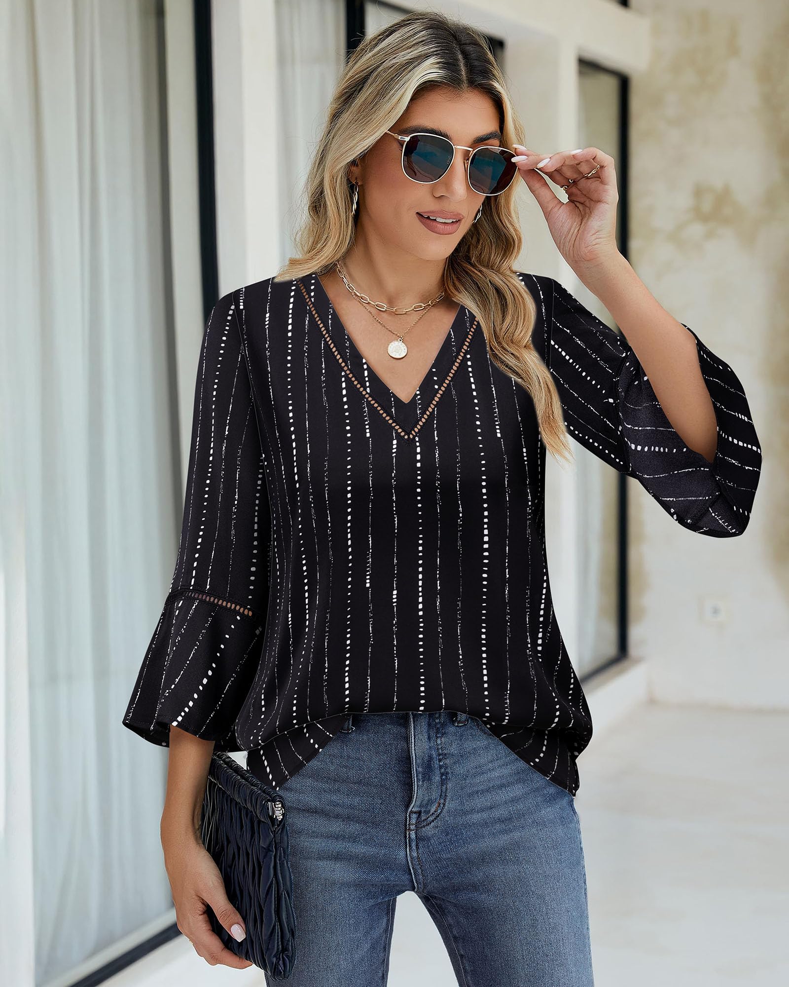 Timeson Women's Business Casual Tops 3/4 Sleeve Blouses - Professional Office Work Shirts for Women, Elegant Dressy Tunic Tops for Business Meetings & Corporate Events