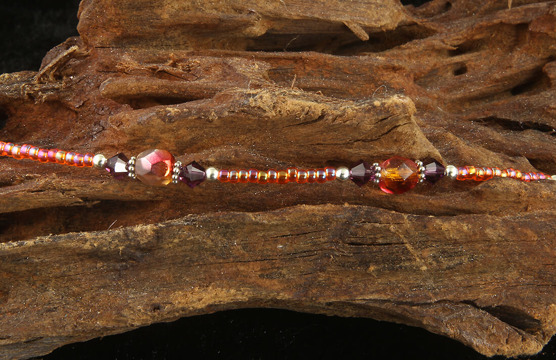 Sunset Amethyst Orange Beaded Anklet Bracelet for Women - Handmade Bohemian Adjustable Ankle Jewelry for Beach, Summer & Festival Outfits