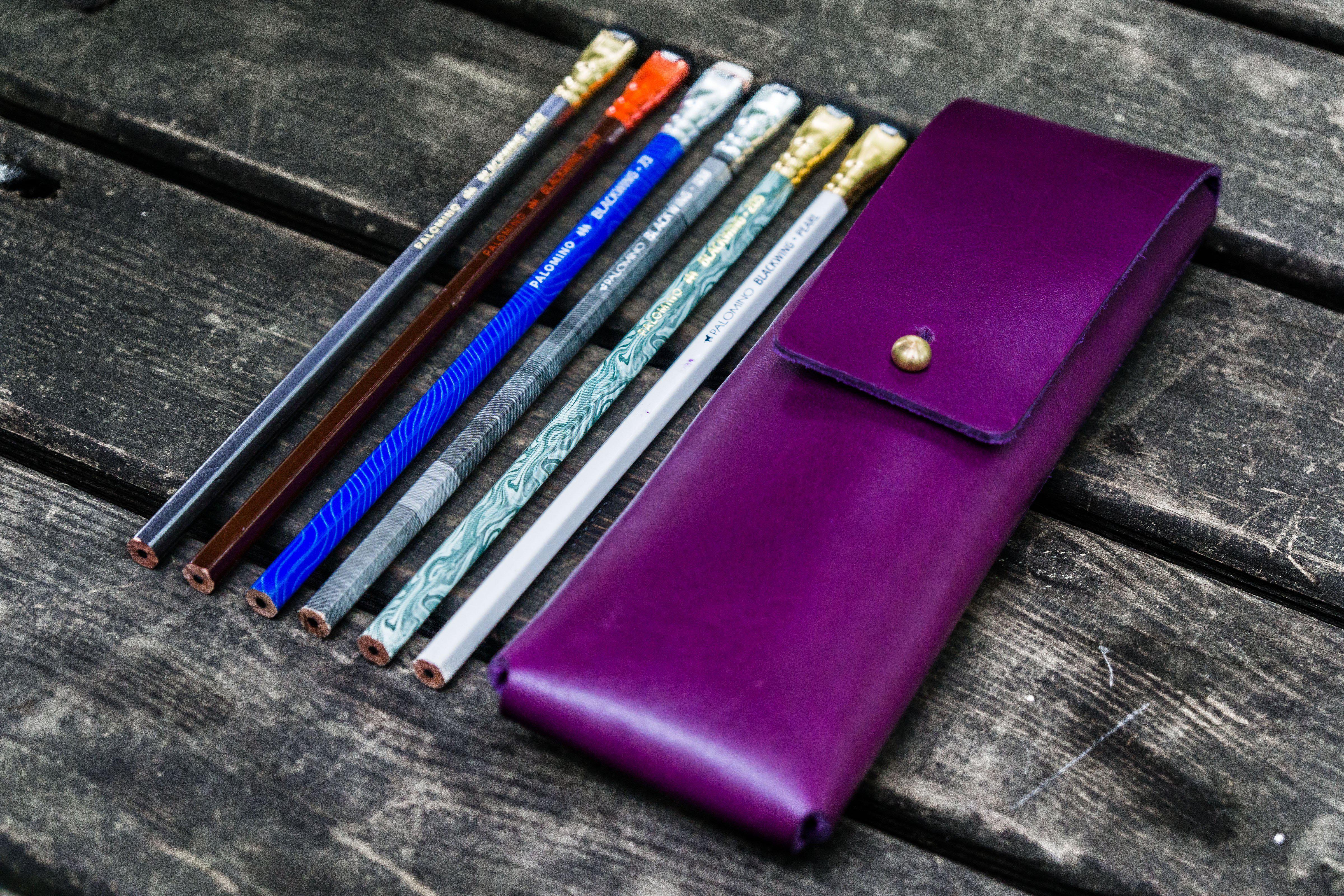Premium Charcoal Leather Pencil Case for Blackwing Pencils - Elegant Purple Organizer for Artists & Writers | Perfect for Sketching, Note-Taking & Office Supplies Storage