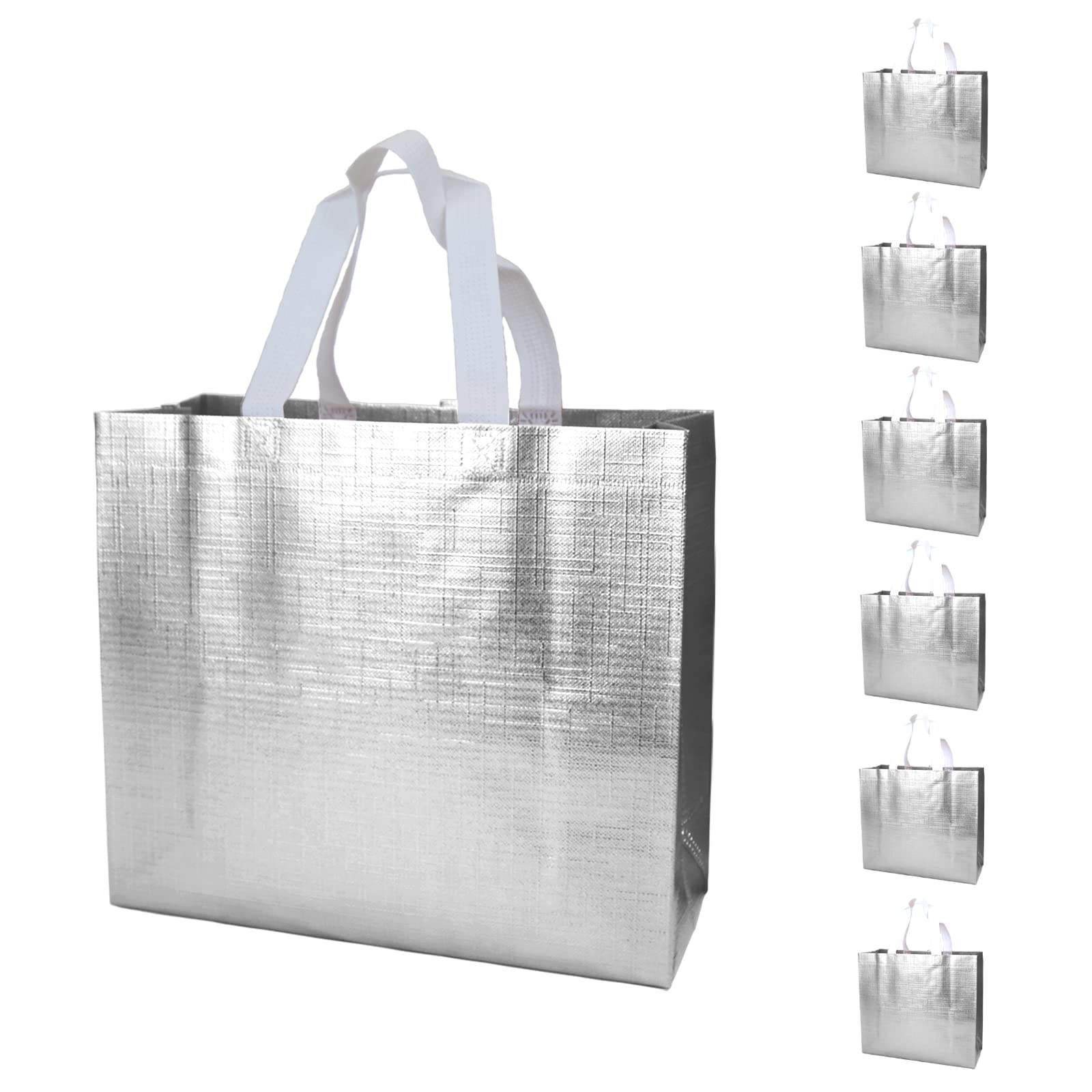 Premium 6-Pack Silver Glossy Wedding Gift Bags with Handles - 13x5x11 Inch Large Reusable Non-Woven Gift Bags for Bridal Shower, Birthday, Christmas & Holiday Parties - Elegant Present Packaging for Weddings, Baby Showers & Special Occasions