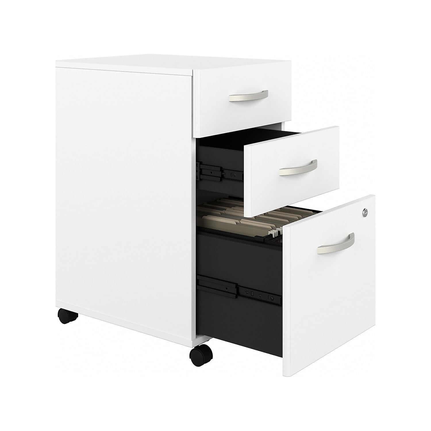Bush Business Furniture Hybrid 3-Drawer Mobile File Cabinet - White, Assembled for Office Storage & Organization | Perfect for Home Office, Corporate Workspace & Document Filing