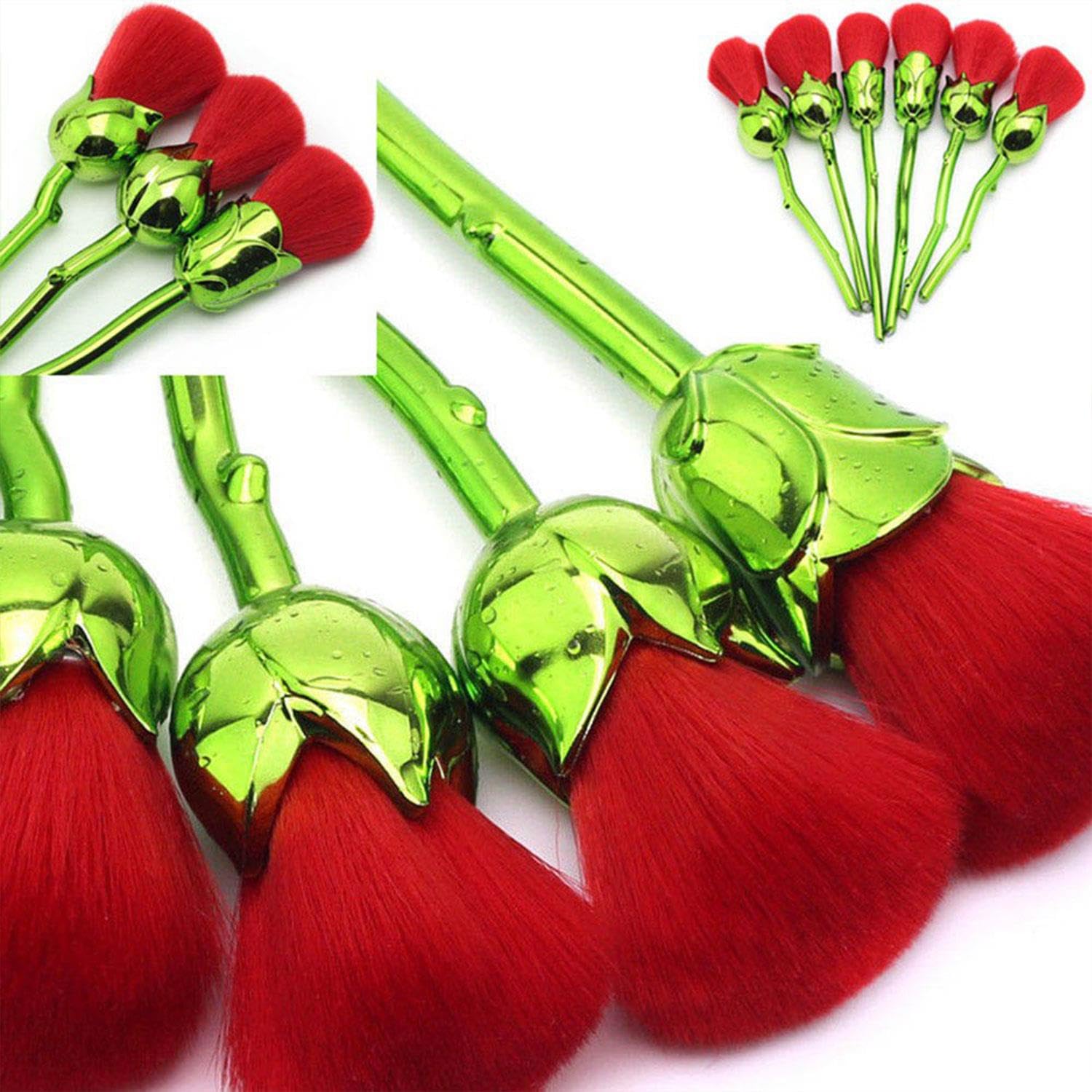 6-Piece Rose Flower Shaped Professional Makeup Brush Set for Eyeshadow, Blush & Foundation - Perfect for Makeup Artists & Beauty Enthusiasts